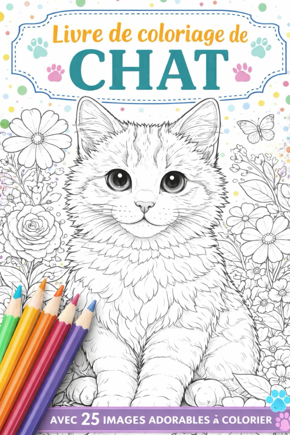 Livre de coloriage Chats – 25 dessins adorables pour enfants et adultes: Chats kawaii, mandalas et scènes magiques : 25 illustrations uniques de chats à colorier