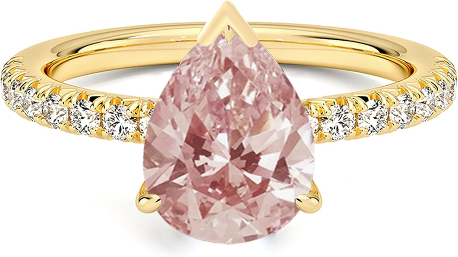 1.25 Carat Pear Cut Morganite & White Diamond Bridal Engagement Ring For Women, 14K Gold Plated Morganite Diamond Bridal Side Stone Ring