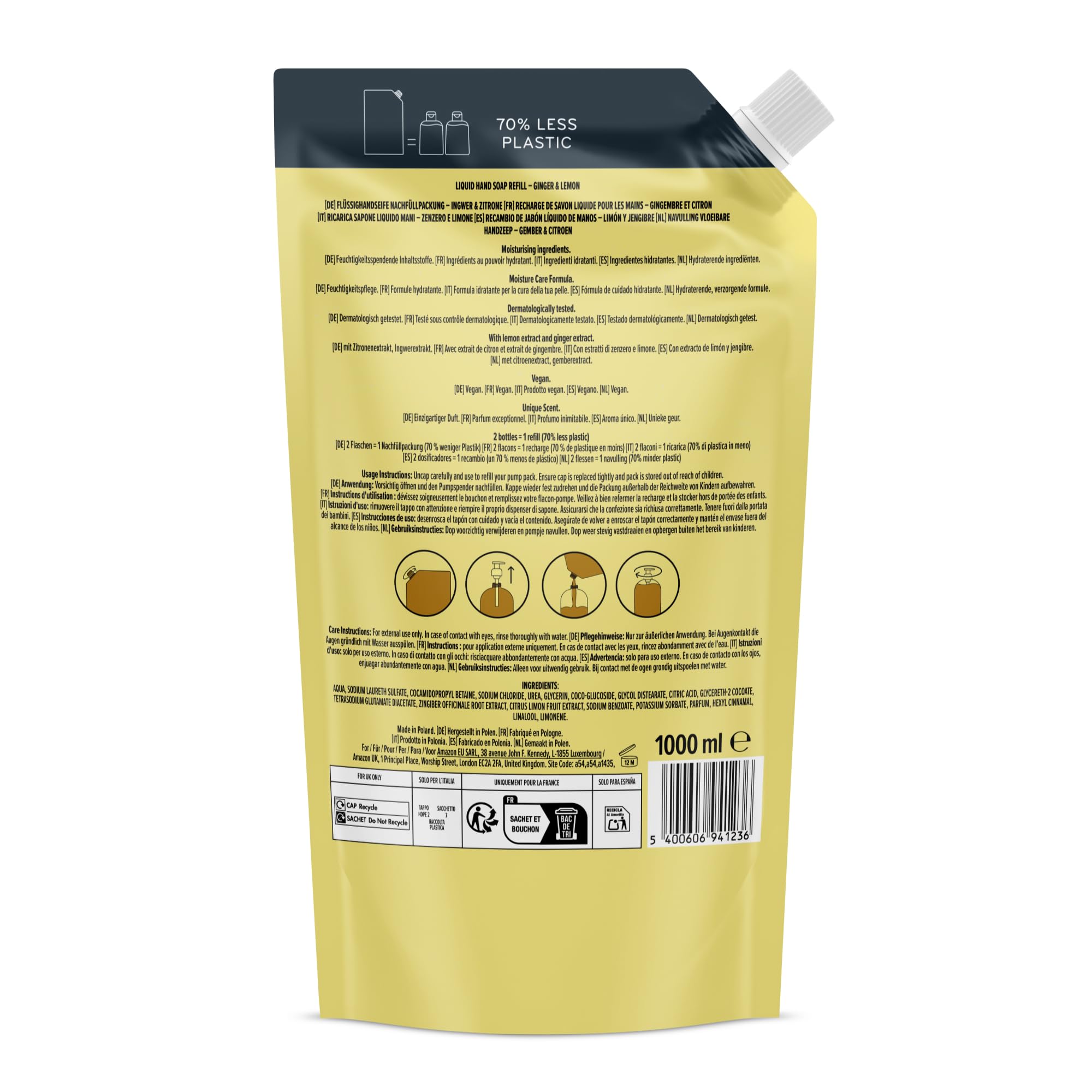by Amazon Recambio de Jabón para manosl, Gengibre y Limón, 2 x1000ml
