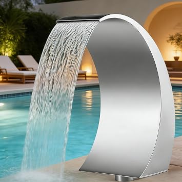 Pool Waterfall Fountain, Stainless Steel Waterfall Shower Pool Fountain for Inground Pools, Garden Waterfalls, Outdoor 30x60CM