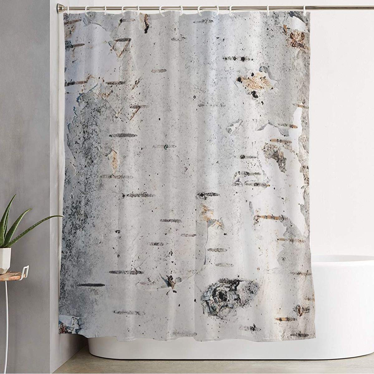 AnmbskShower Curtain for Bathroom Waterproof Silver Tree Log Birch Bark Old Abstract Plant Simple Brown Branch Macro White Rough Beauty Closeup Bath Curtain Polyester Fabric with Hooks 72" x 78"