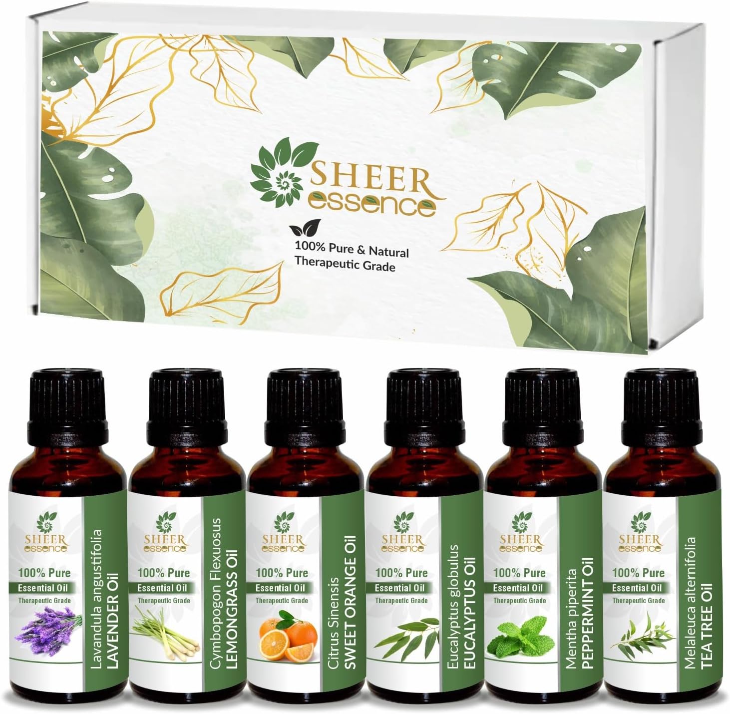 Essential Oils Set - 6 x 15ml - Top 6 Fragrances (Sweet Orange, Eucalyptus, Lavender, Peppermint, Tea Tree, Lemongrass) for Aromatherapy, Candles, Diffusers, Gifts, Humidifiers