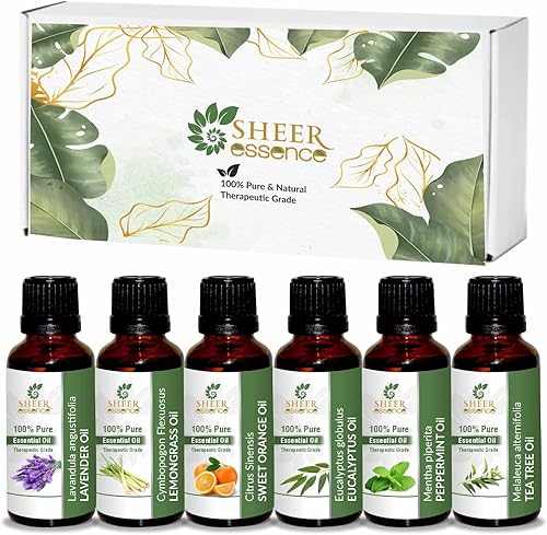 Juego de aceites esenciales – 6 x 0.5 fl oz – Las 6 mejores fragancias (naranja dulce, eucalipto, lavanda, menta, árbol de té, citronela) para