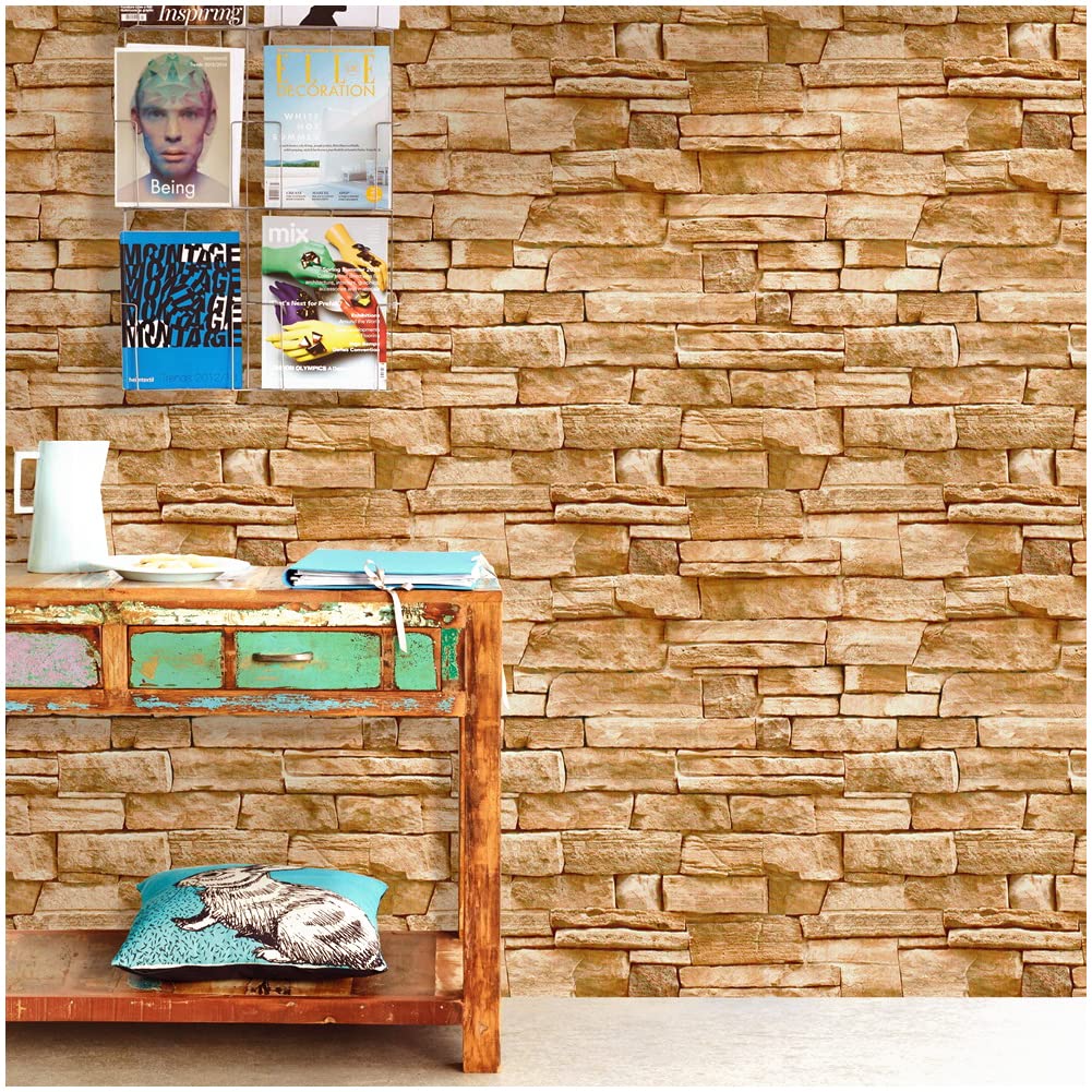 Papier Peint Auto-adhésif Effet Brique Pierre Feuilles Autocollant Amovible Décoratif PVC Vinyle