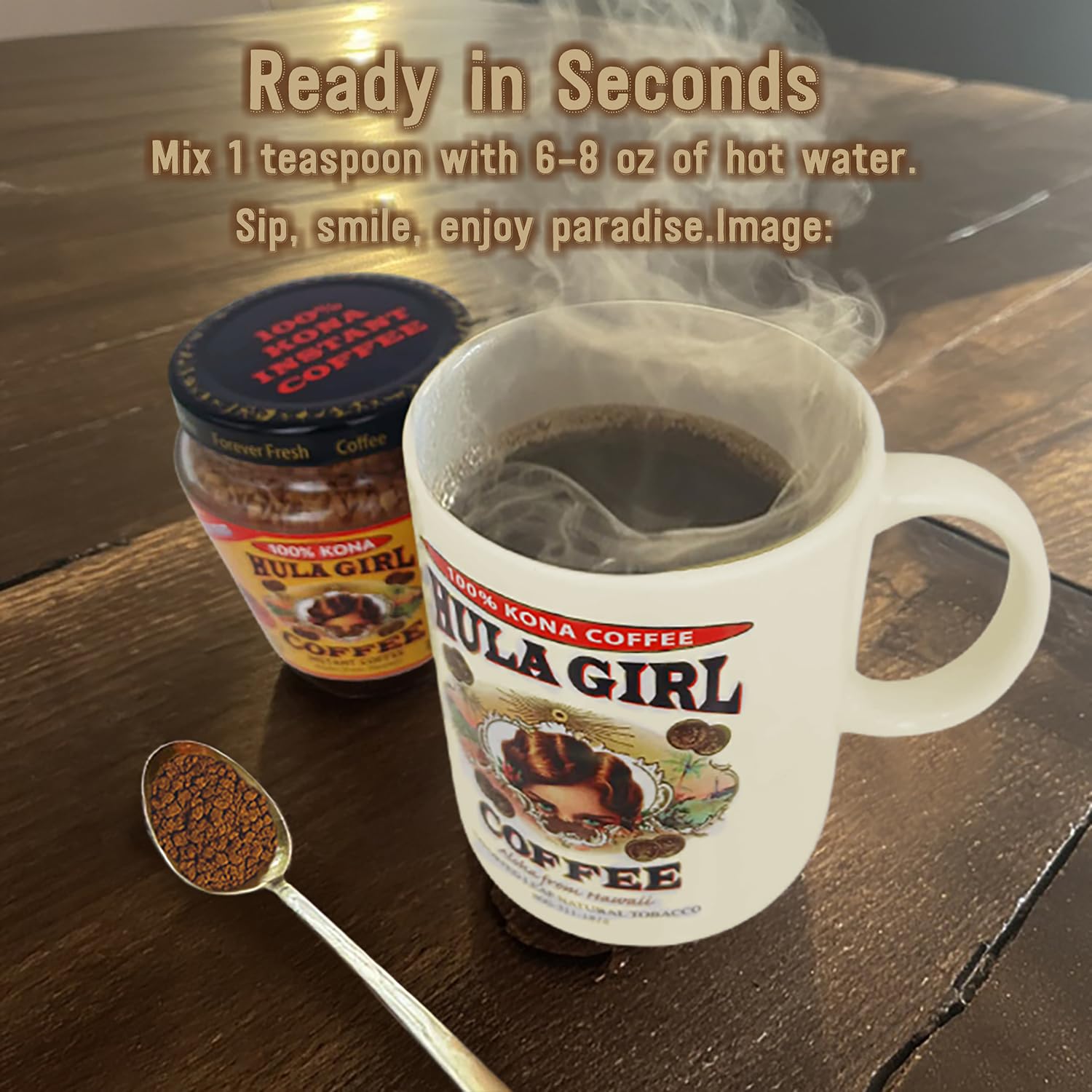 Hula Girl 100% Hawaiian Kona Freeze Dried Instant Coffee (Pack of 1 Jar 1.41Oz,0.08lb,40gram)