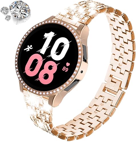 Vista 159 de Correas compatibles con Samsung Galaxy Watch FE / 5/4 de 1.575 pulgadas, correa de metal con diamantes de imitación brillantes de 0.787 pulgadas