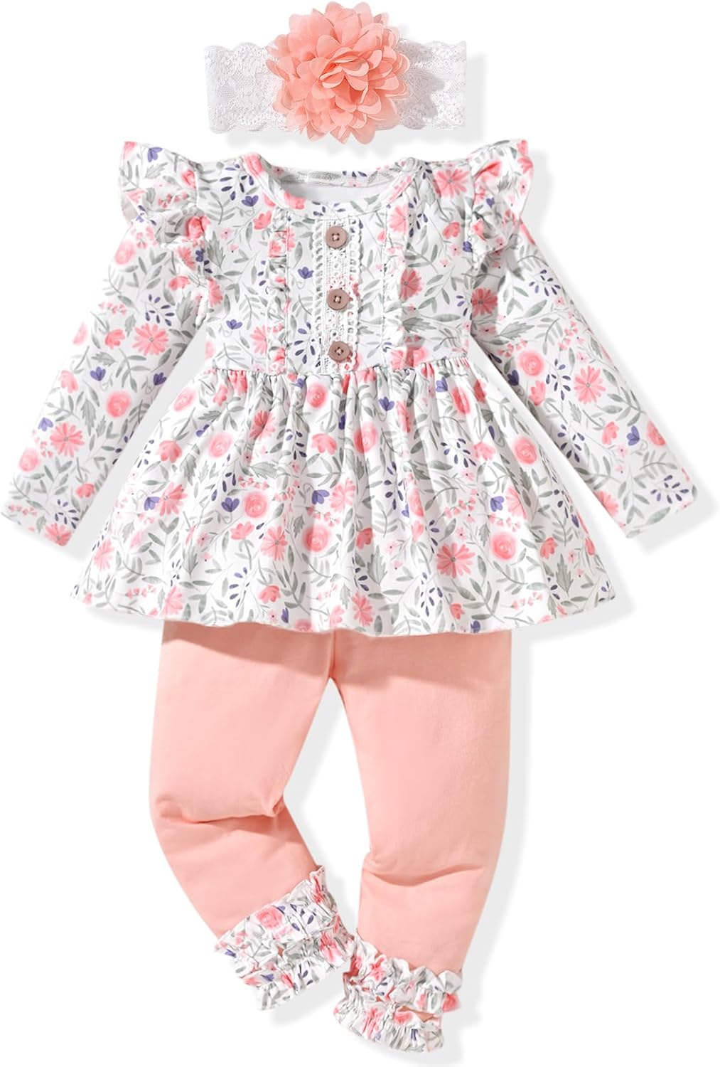 HINTINA Toddler Infant Girl Ruffle long Sleeve Top Pants 2 Piece Outfits Baby Girl Fall Winter Clothes Set