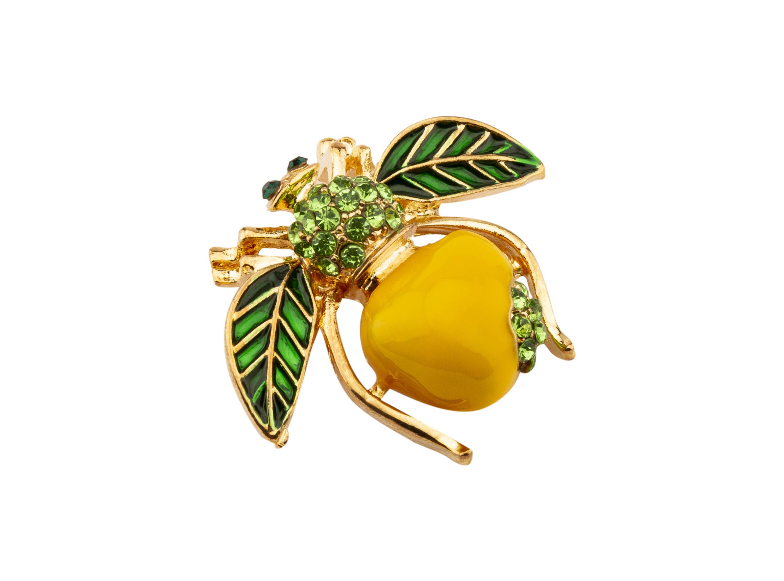 KnighthoodGreen and Yellow Apple Enamel Bee with Stone Detailing Lapel Pin/Brooch