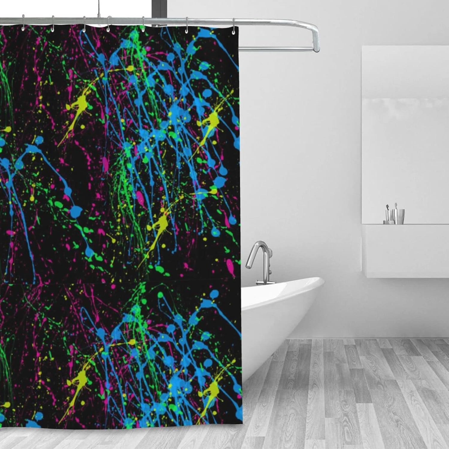 Betray Time Graphic Blue Neon Paint Splatter Home Decor Shower Curtain Waterproof Bathroom Shower Curtain Quality Polyester Bathroom Shower Curtain Set with Hooks 72" X 72"