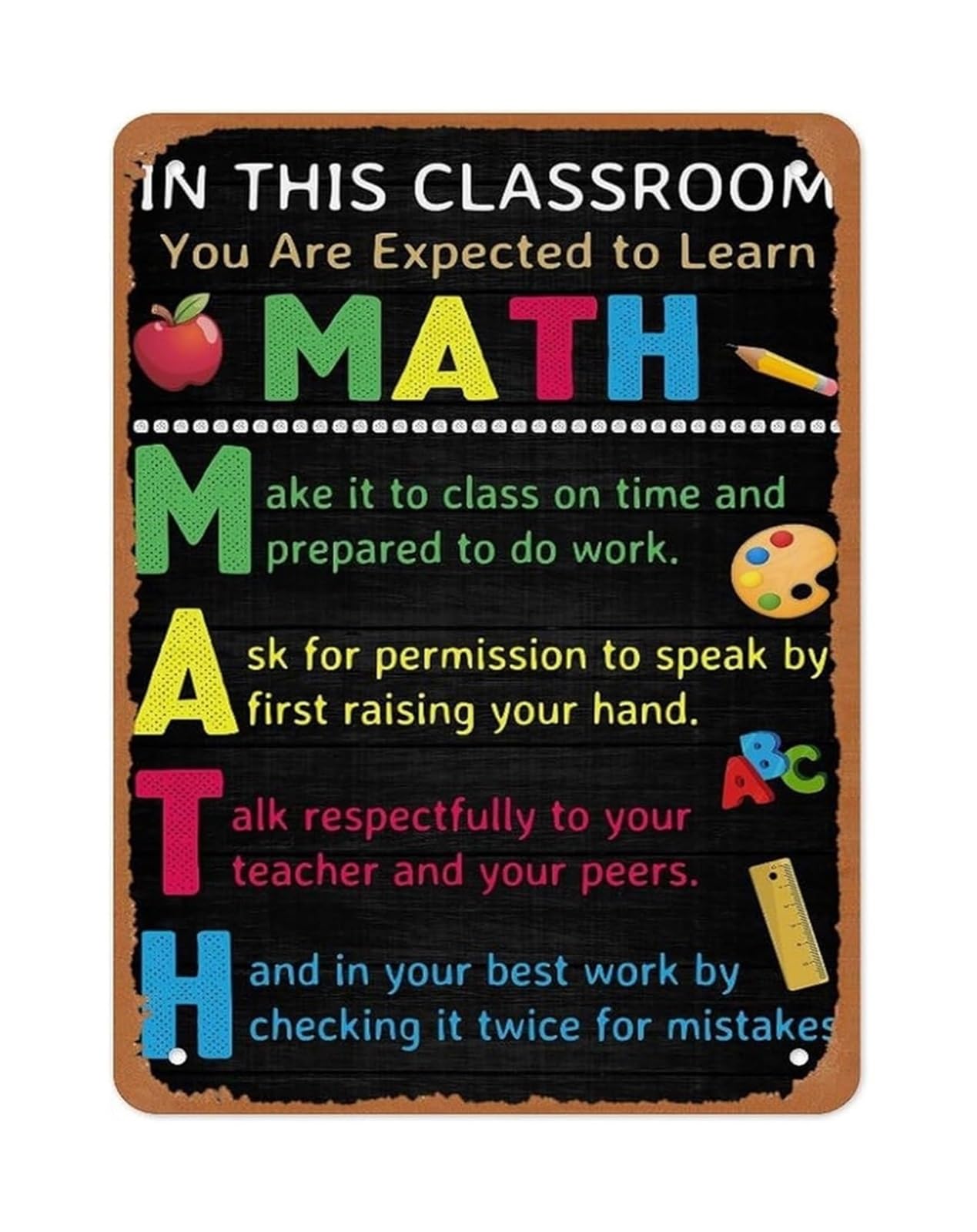SMGLRUEAT Math Class Expectations Sign Metal In This Class You Are Expected To Learn in Chalkboard Typography 8 X 12 in