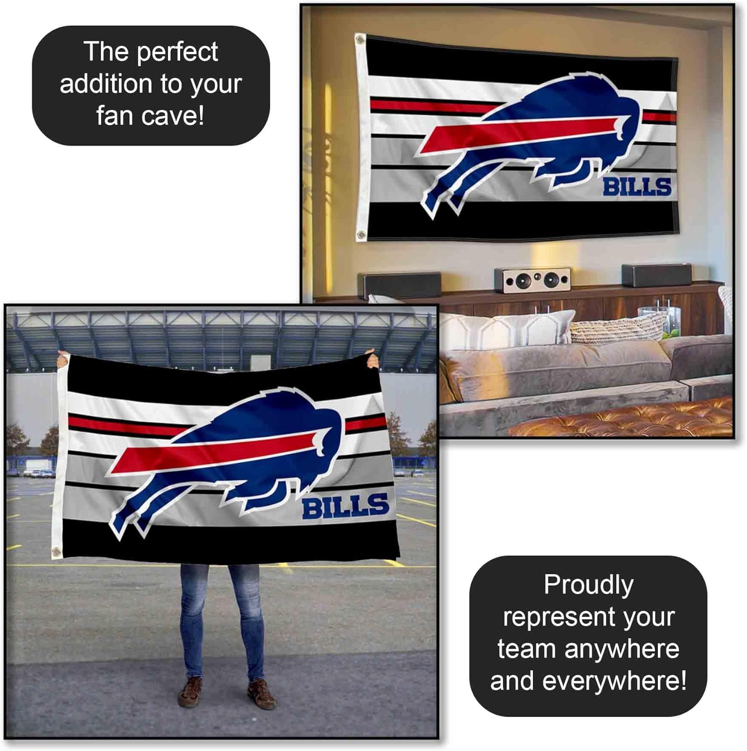 Buffalo Bills Retro Stripes Large 3x5 Flag - Image 5