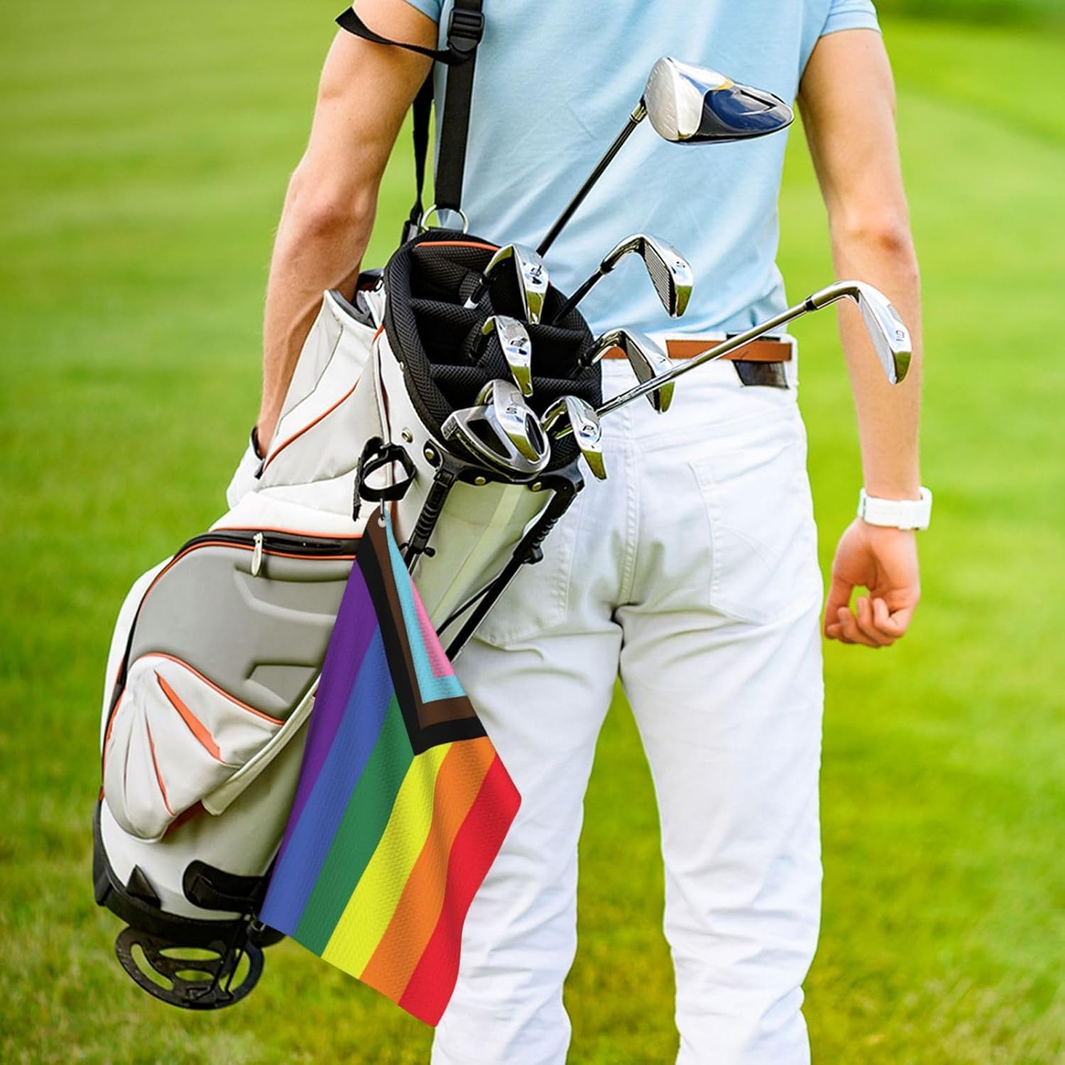 Rainbow LGBT Pride Golf Towel Progress Pride Golf Towel 24×16 Inches with Carabiner Clip for Golf Bags