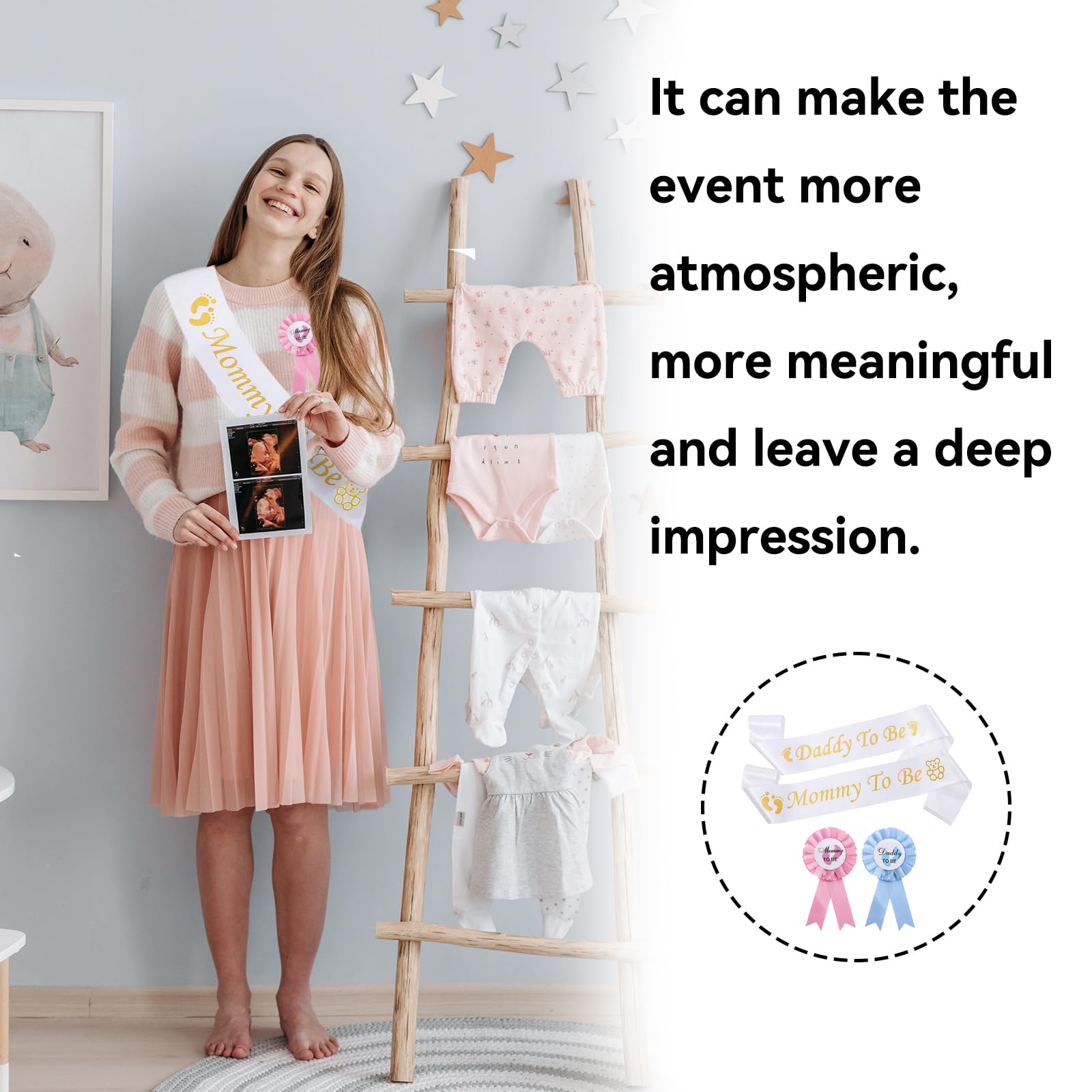 ZoeTekway 4-częściowy zestaw dekoracji na Baby Shower,Szarfy i przypinki,Satynowe szarfy dla przyszłej Mamy i Taty