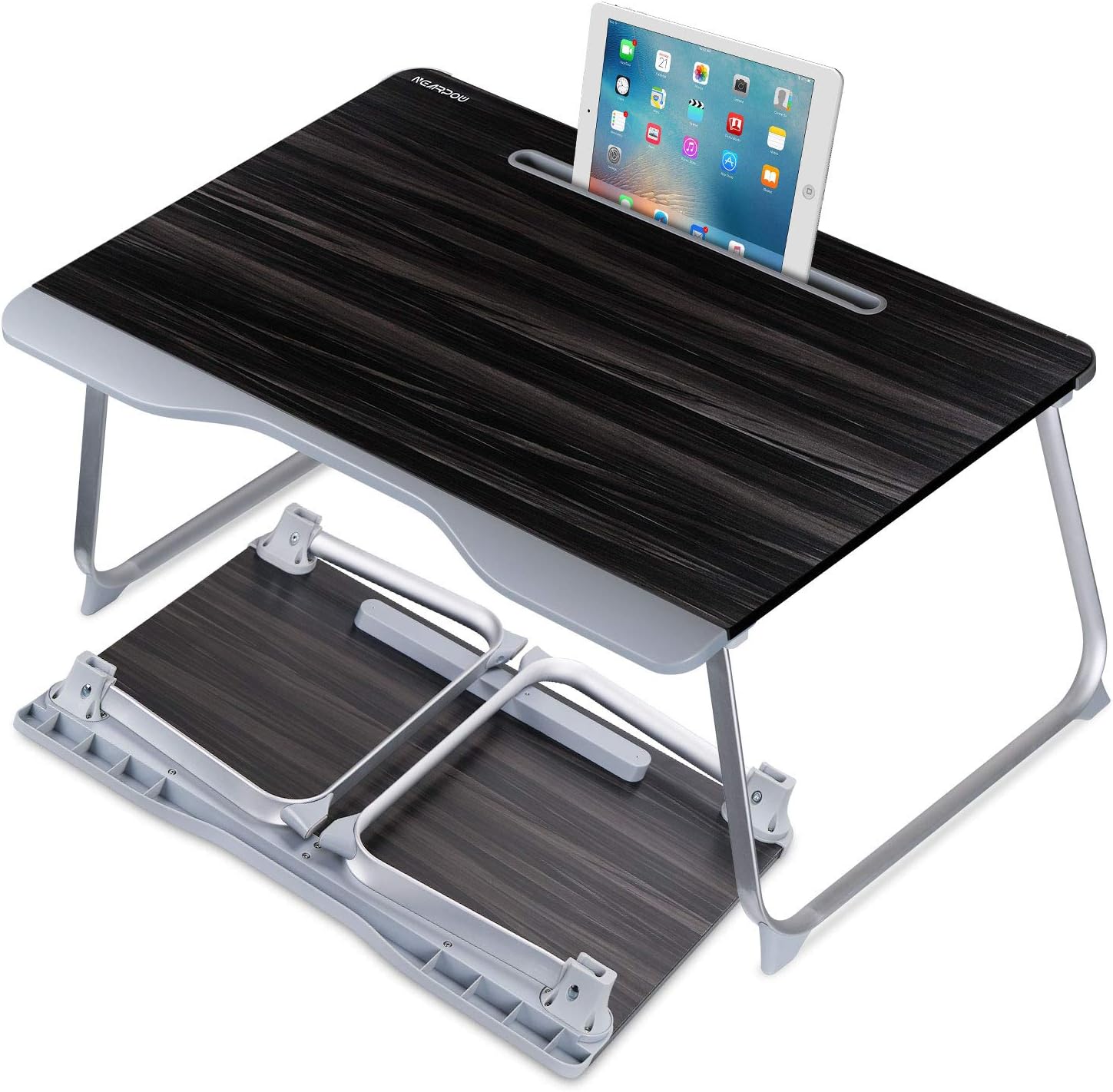 Laptop Desk for Bed, NEARPOW Laptop Bed Tray Table, Portable Folding Laptop Stand for Bed/Sofa/Couch/Floor for Writing Eating, Ergonomic Design and Large Surface Lap Desk with Tablet Slot for Adult