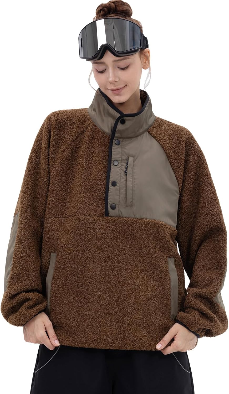 SNOWVERB Womens Mens Fleece Sherpa Snow Jackets Warm Streetwear Ski Coat Button Down Fuzzy Fleece Snowboard Jacket