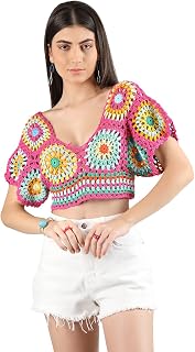 CHKOKKO Crochet Crop Top for Women Hotpink Price In India
