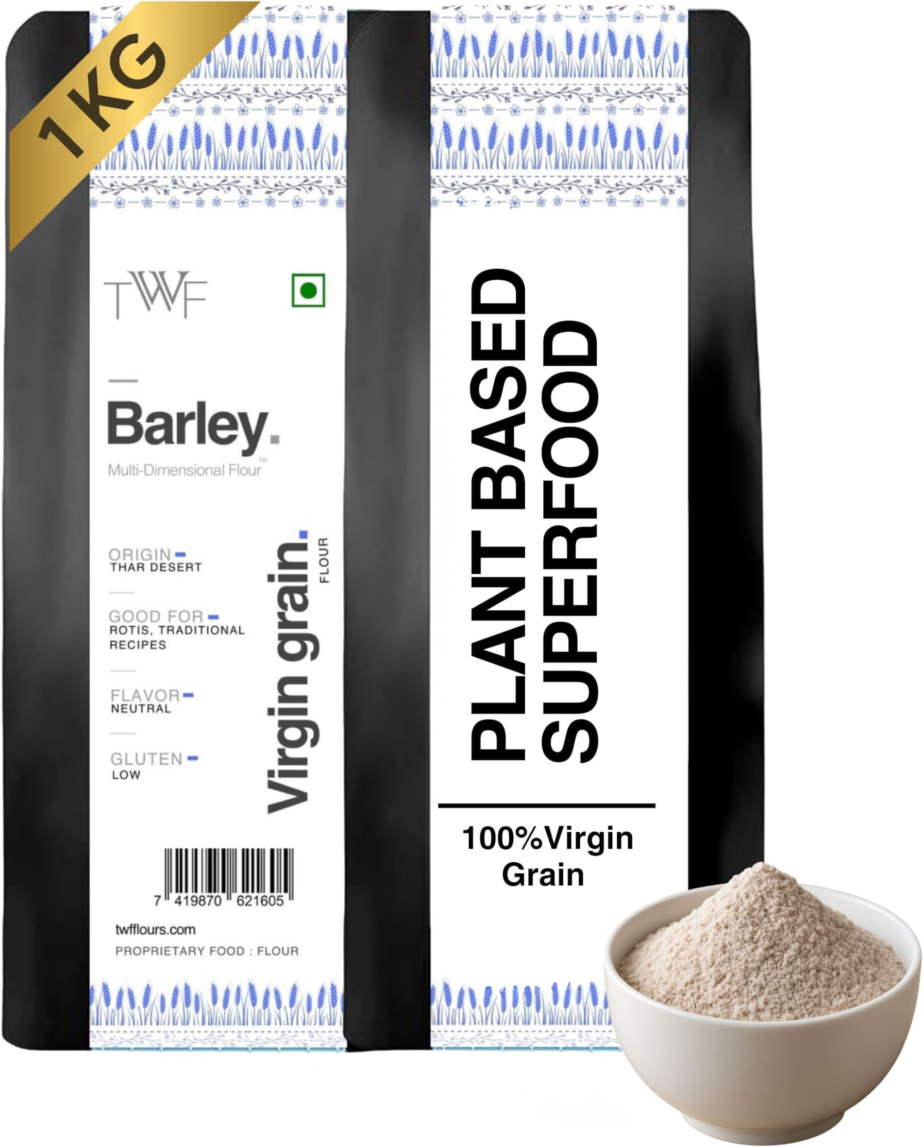 Virgin Barley Flour (1 kg) - Jau Atta | Jav | Barli | Yavalu | Yava | 100% Natural, High Fiber Flour for Baking & Cooking | Ancient Grain, Minimally Processed | Perfect for Plant-Based Diets