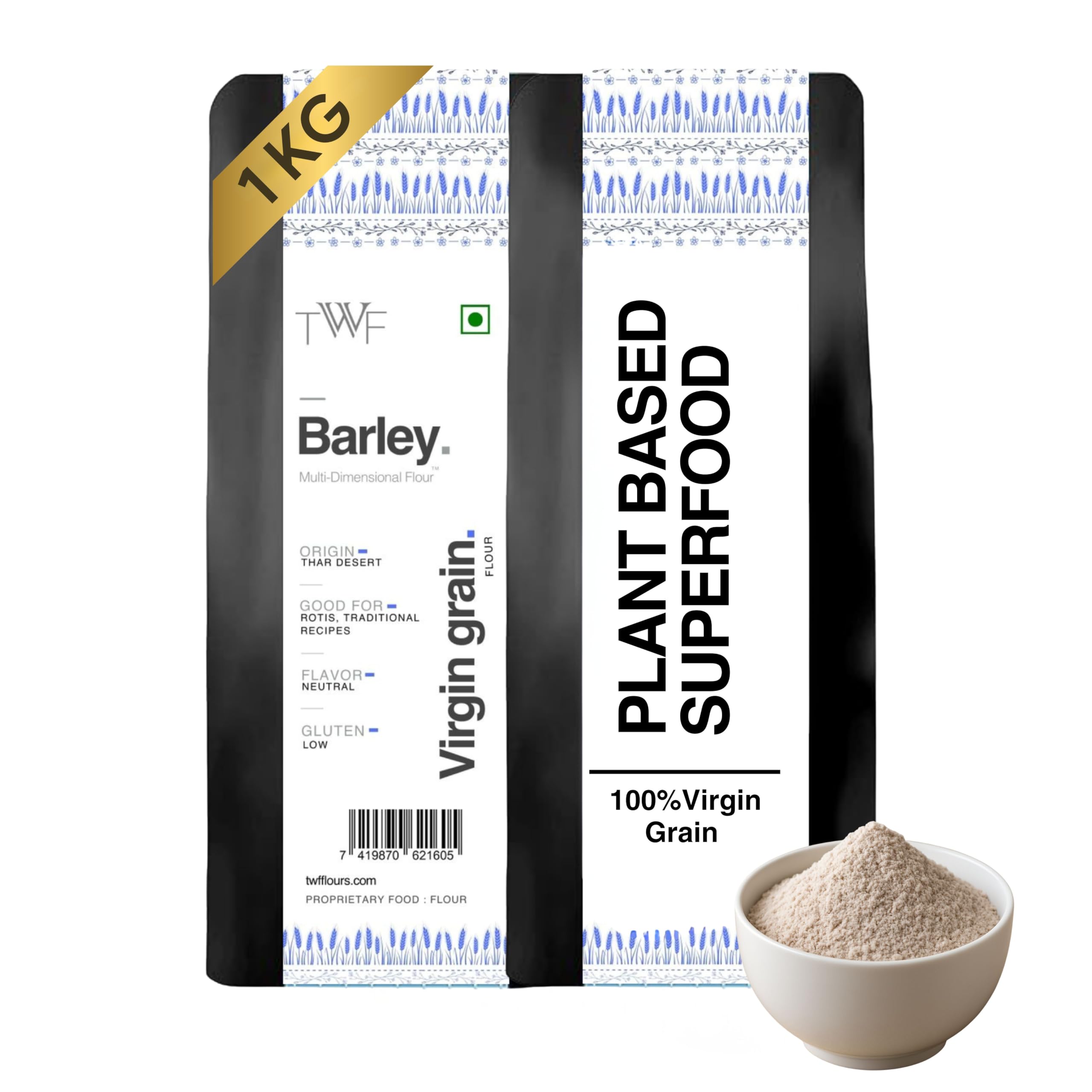 TWF Virgin Barley Flour (1 kg) - Jau Atta | Jav | Barli | Yavalu | Yava | 100% Natural, High Fiber Flour for Baking & Cooking | Ancient Grain, Minimally Processed | Perfect for Plant-Based Diets