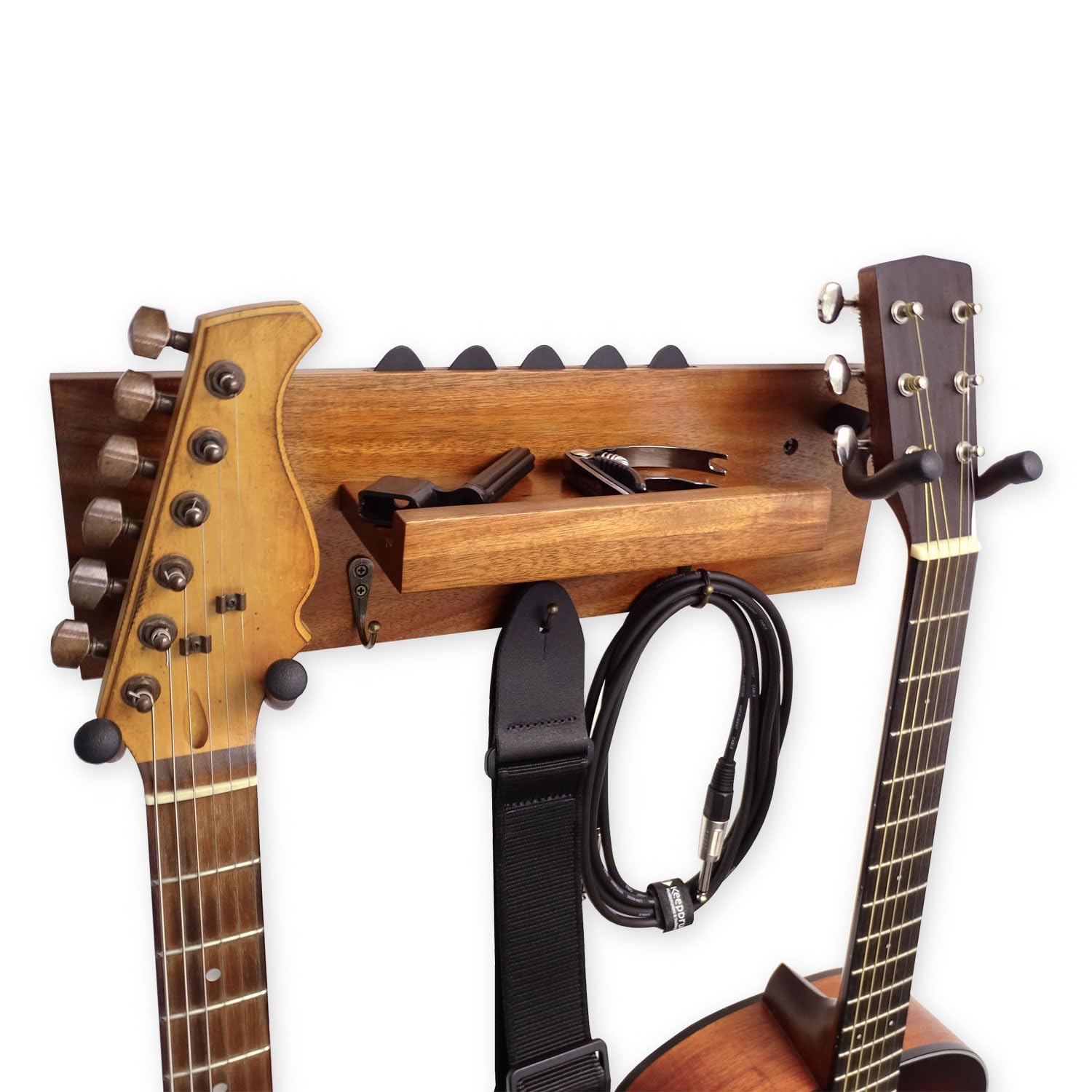 keepdrum GS039a podwójny uchwyt na gitarę na ścianę z drewna uchwyt ścienny na dwie gitary i akcesoria