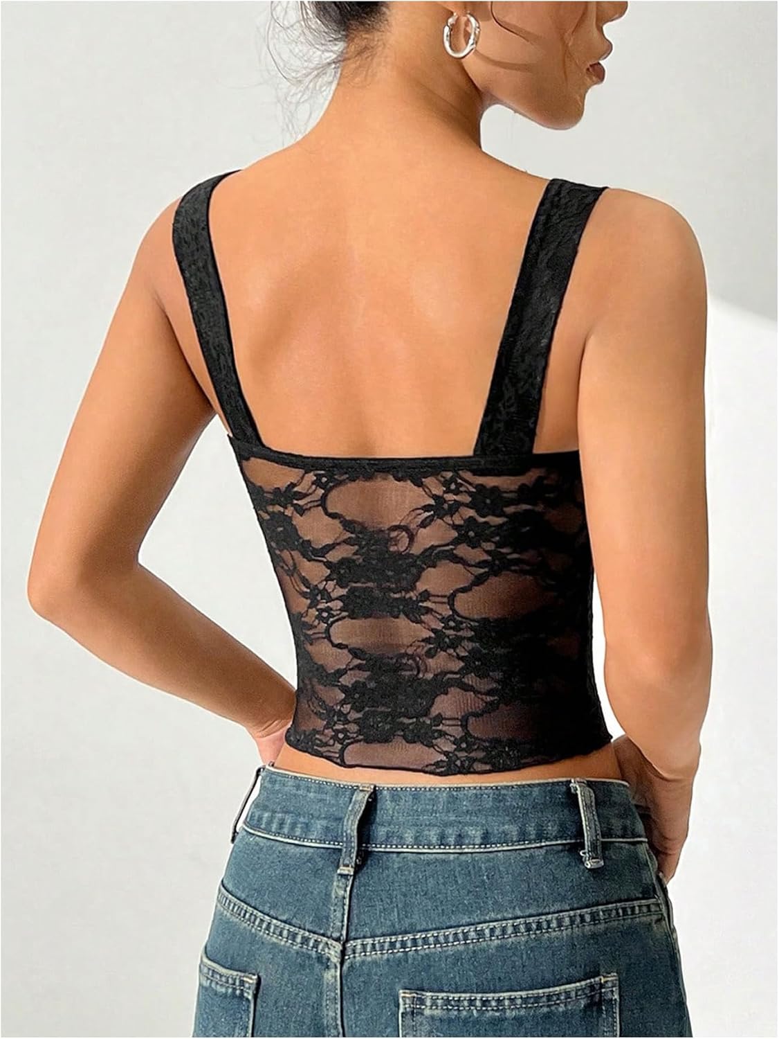 SOLY HUX Women's Y2k Lace Tank Top Sweetheart Neck Sleeveless Ruched Sheer Going Out Crop Tops - Image 2