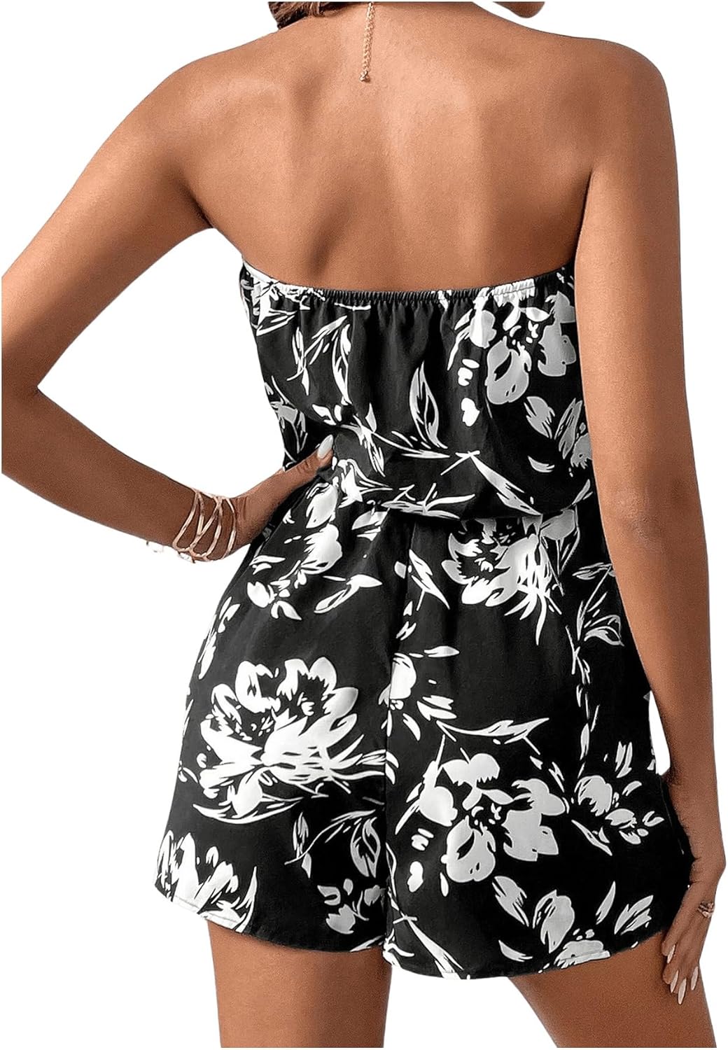 SOLY HUX Women's Floral Print Strapless Sleeveless Tube Romper Summer Short Jumpsuit - Image 2
