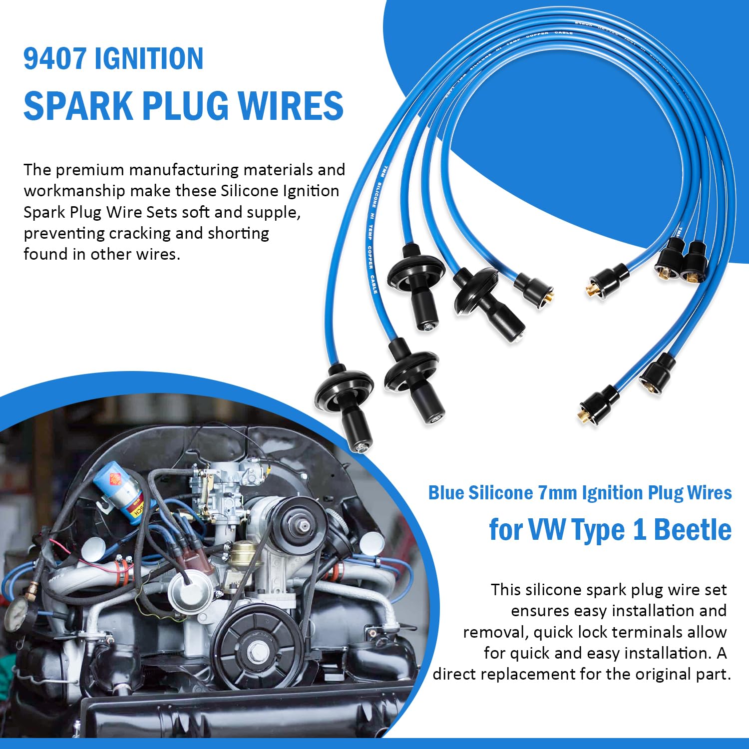 Amazon.com: 9407 7mm Spark Plug Wires for VW Type 1 Beetle Karmann