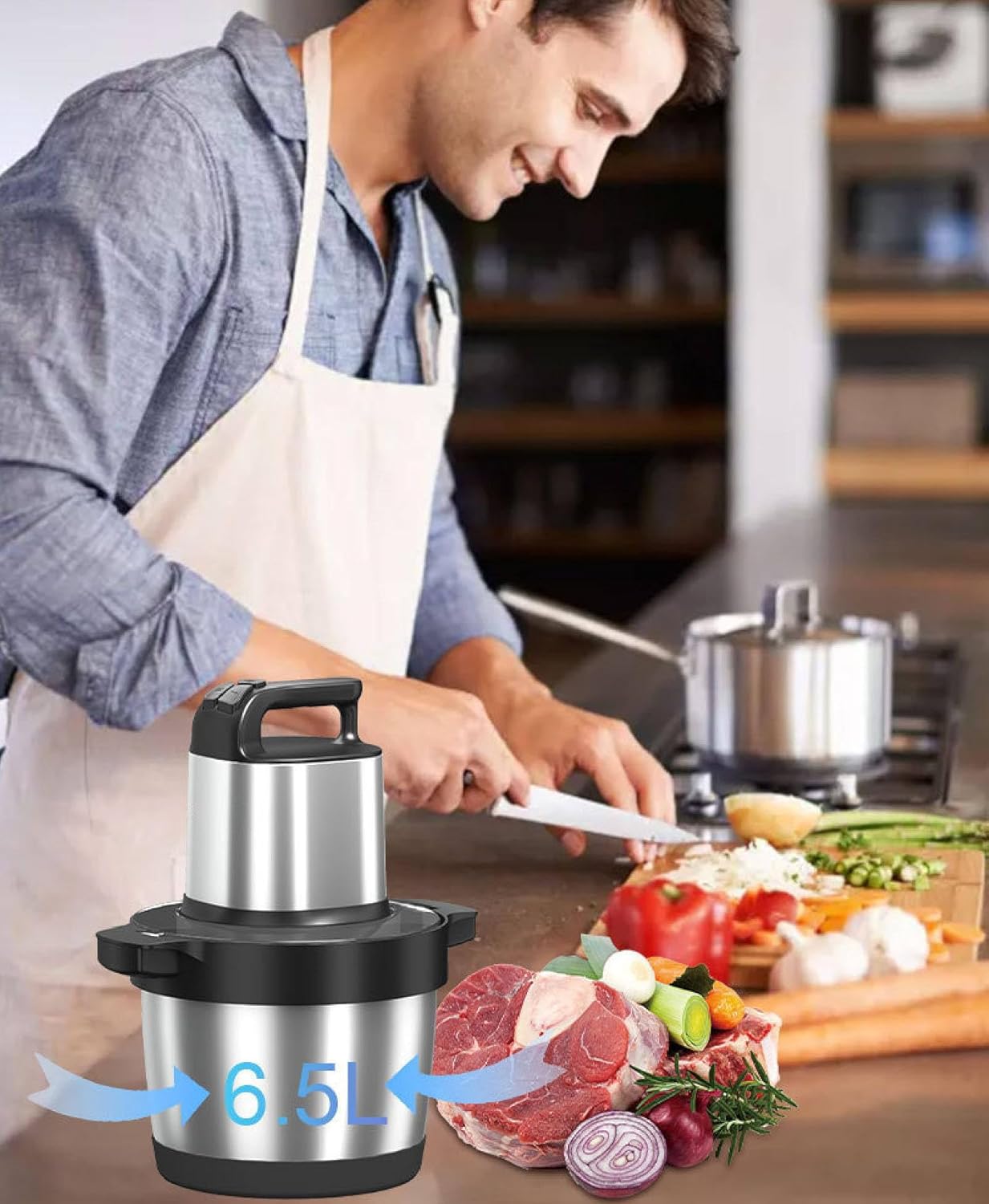 1500W Electric Food Processor & Meat Grinder, 6.0L Capacity, 3 Adjustable Speeds, Fast Chopper for Meat, Onions, Vegetables & Fruits – Powerful Kitchen Appliance