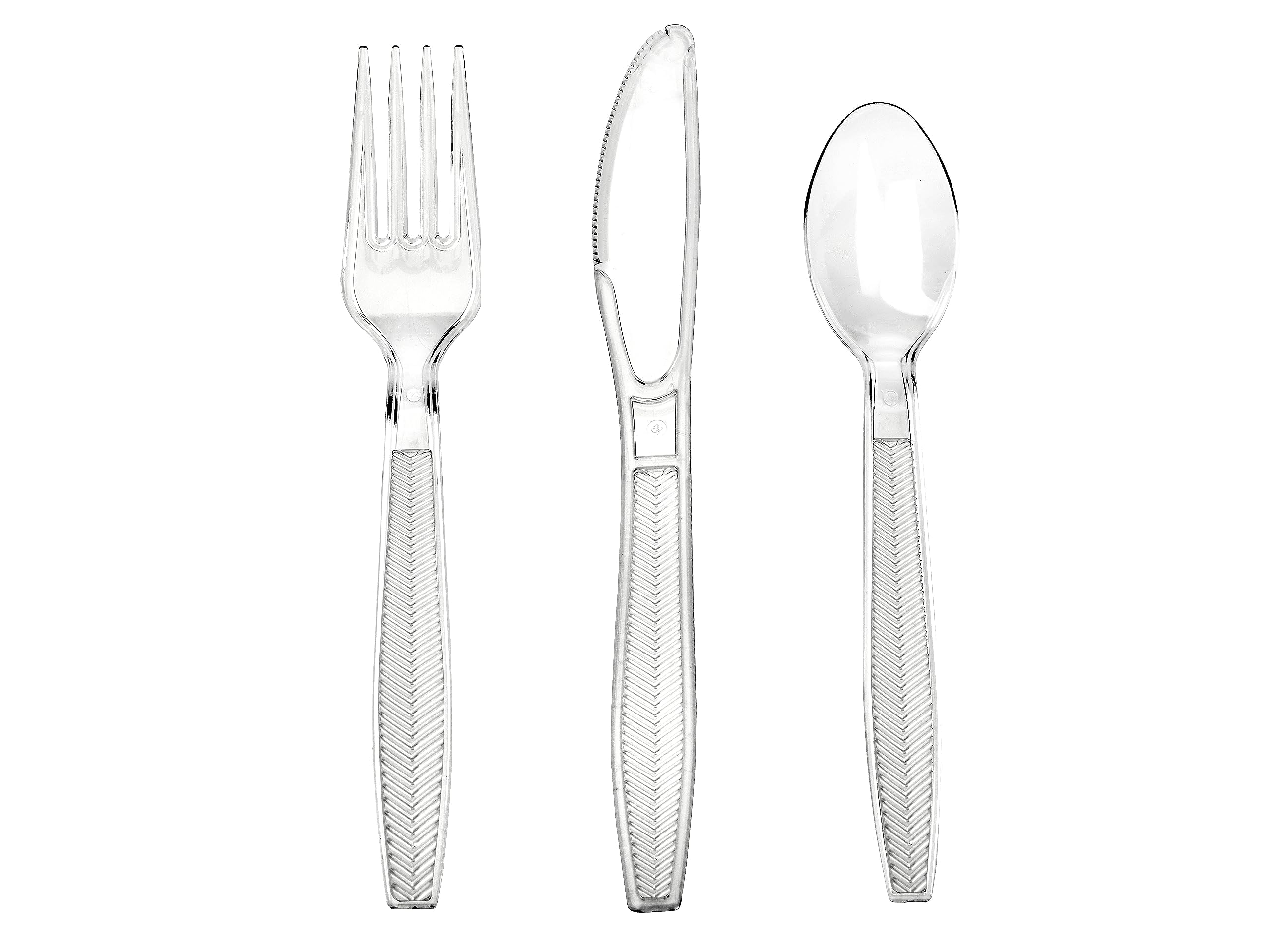 Signature Packaging - Re-usable Plastic Cutlery Set 300 Pack- Heavy Duty Forks, Spoons & Knives - Party Cutlery
