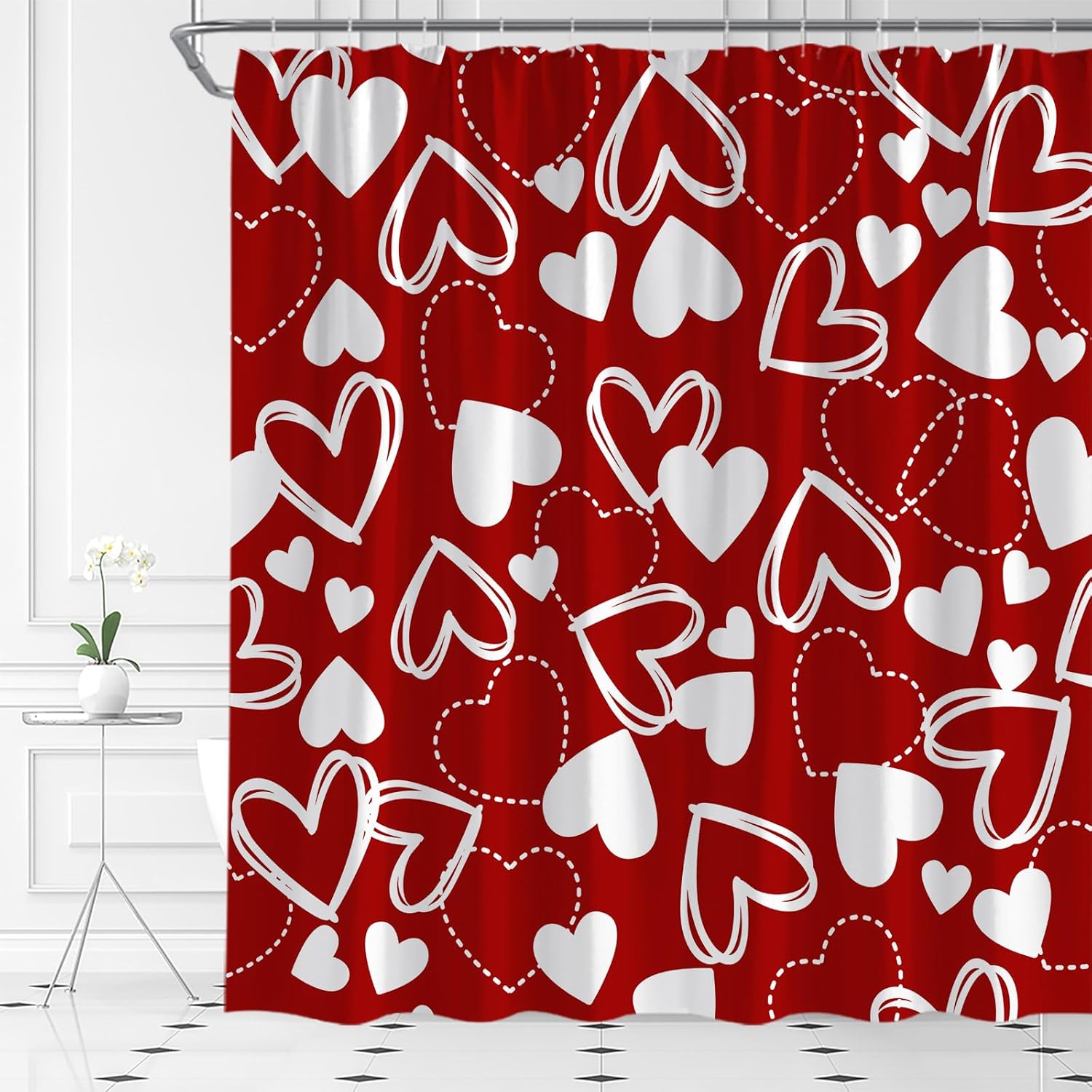 AMFD Valentines Shower Curtain Red White Heart Romantic Love Bathroom Curtains Decor Fabric Set Include Hooks,(70" Wx84 H)