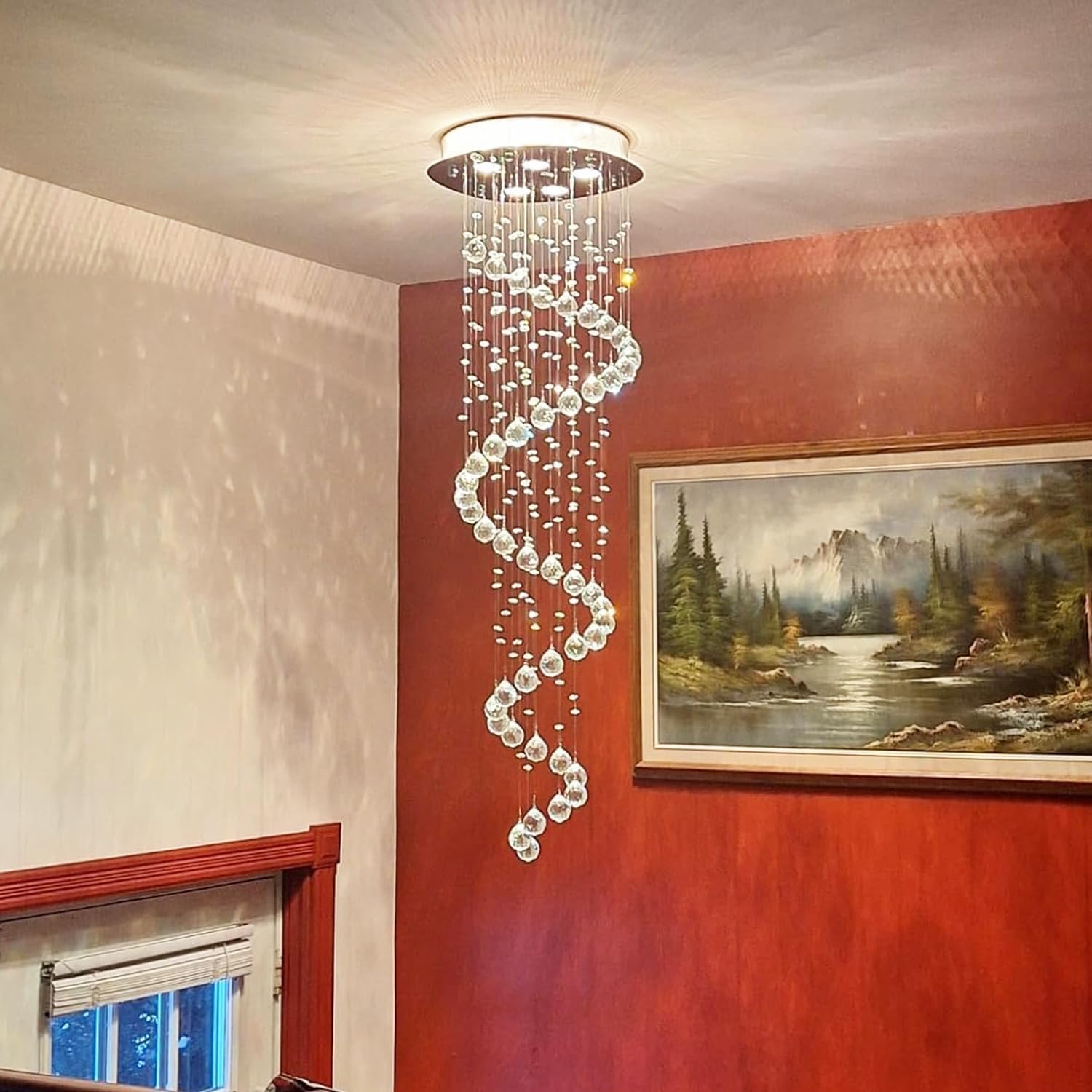 Elegance Spiral Chandelier for Dining Area, Modern Swirl Raindrop Chandelier Light Fixture for Foyer Hallway Crystal Chandeliers for High Ceilings, Modern Hanging Light D15" x H31" of CRYSTOP