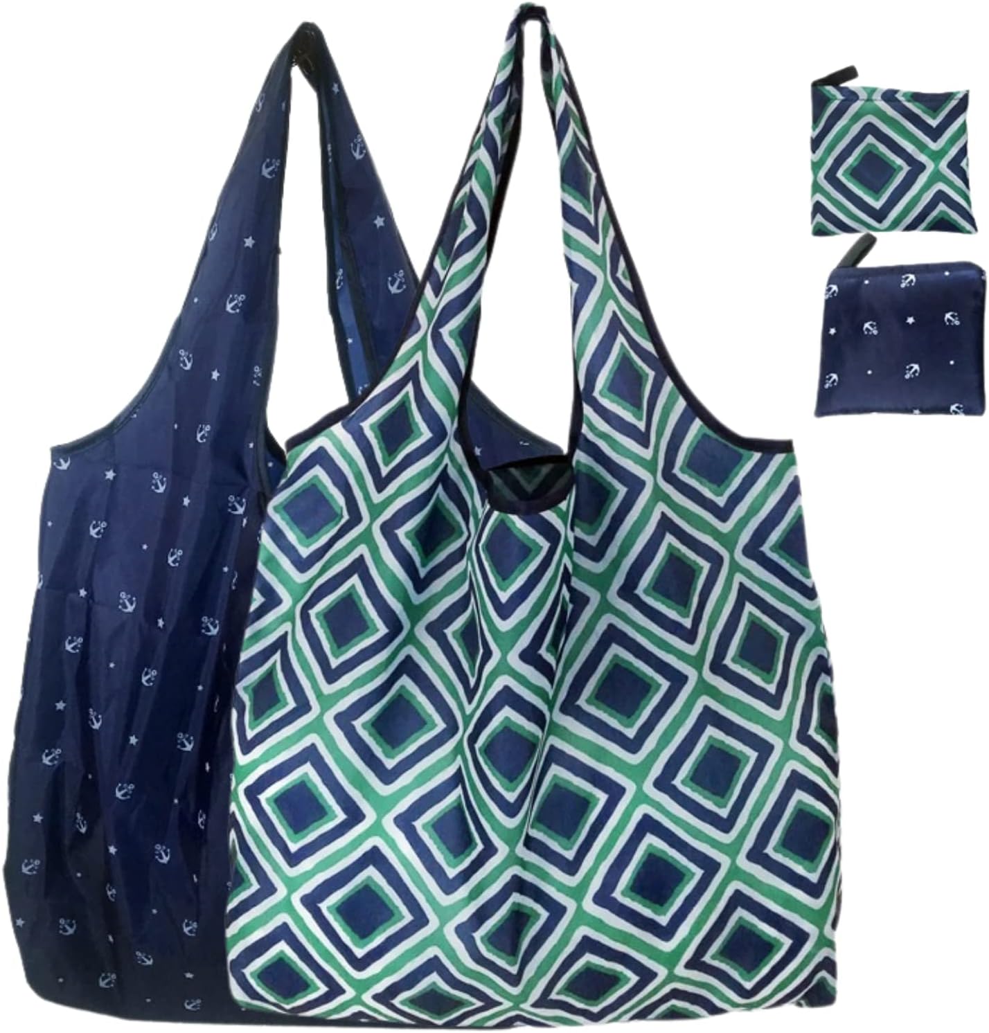 Elios Designer Pattern Reusable and Foldable Shopping Bag/Tote Hand Bag/Travel Bag/Grocery Bag | Heavy Duty, Eco Friendly | Compact, Lightweight and Convenient (Pack of 2 (D))