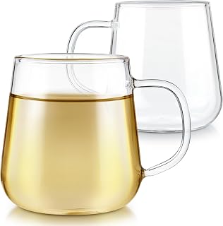 Set of 2 Premium Borosilicate Glass Cups for Tea or Coffee - 6 Ounces / 180 ml - Stain-free and Microwave Safe