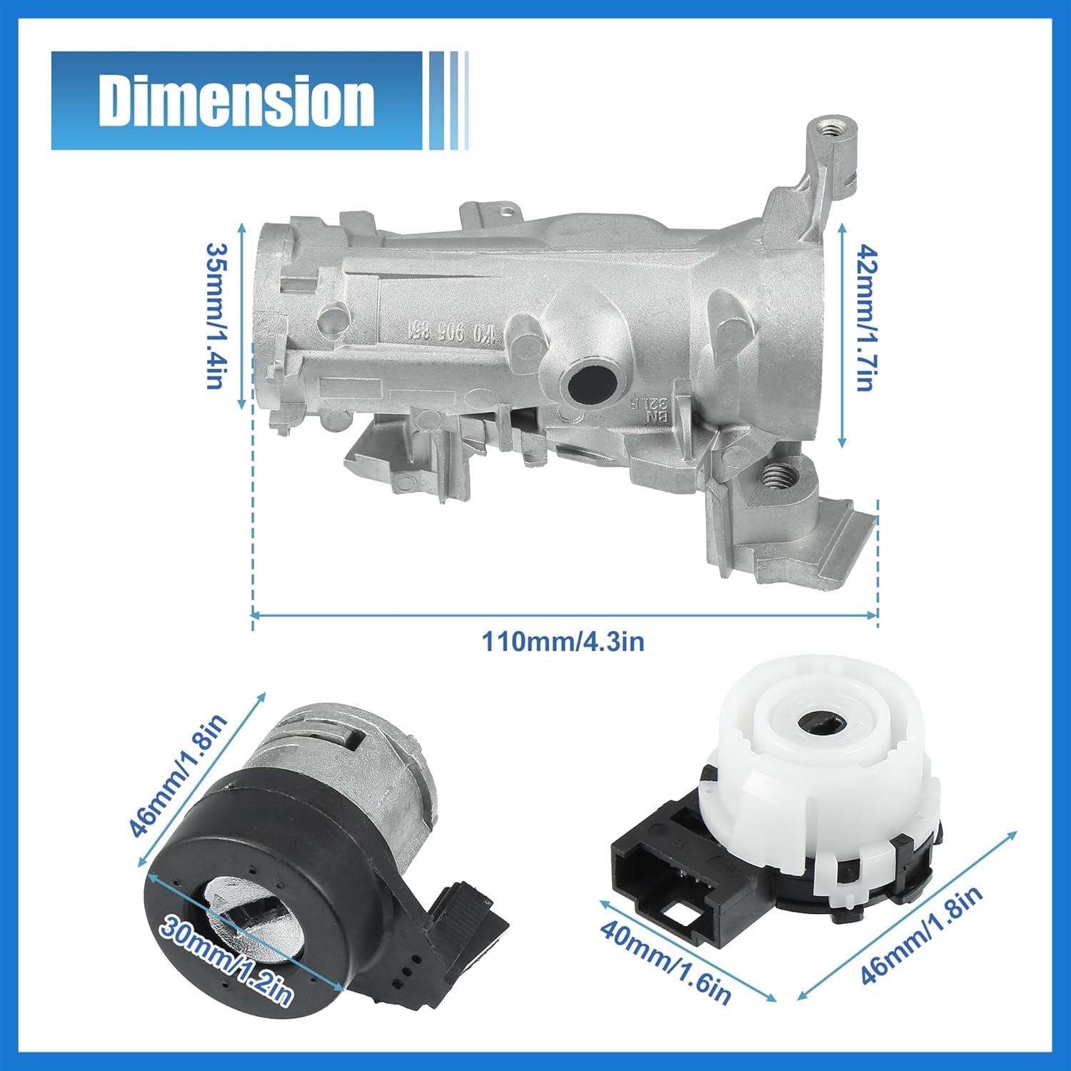 1 Set Ignition Switch Steering Lock Cylinder W/Key 1K0905851B Ignition Starter Switch for VW Jetta Golf Tiguan for Audi A3 TT for Seat 1K0905865 Ignition Lock Assembly