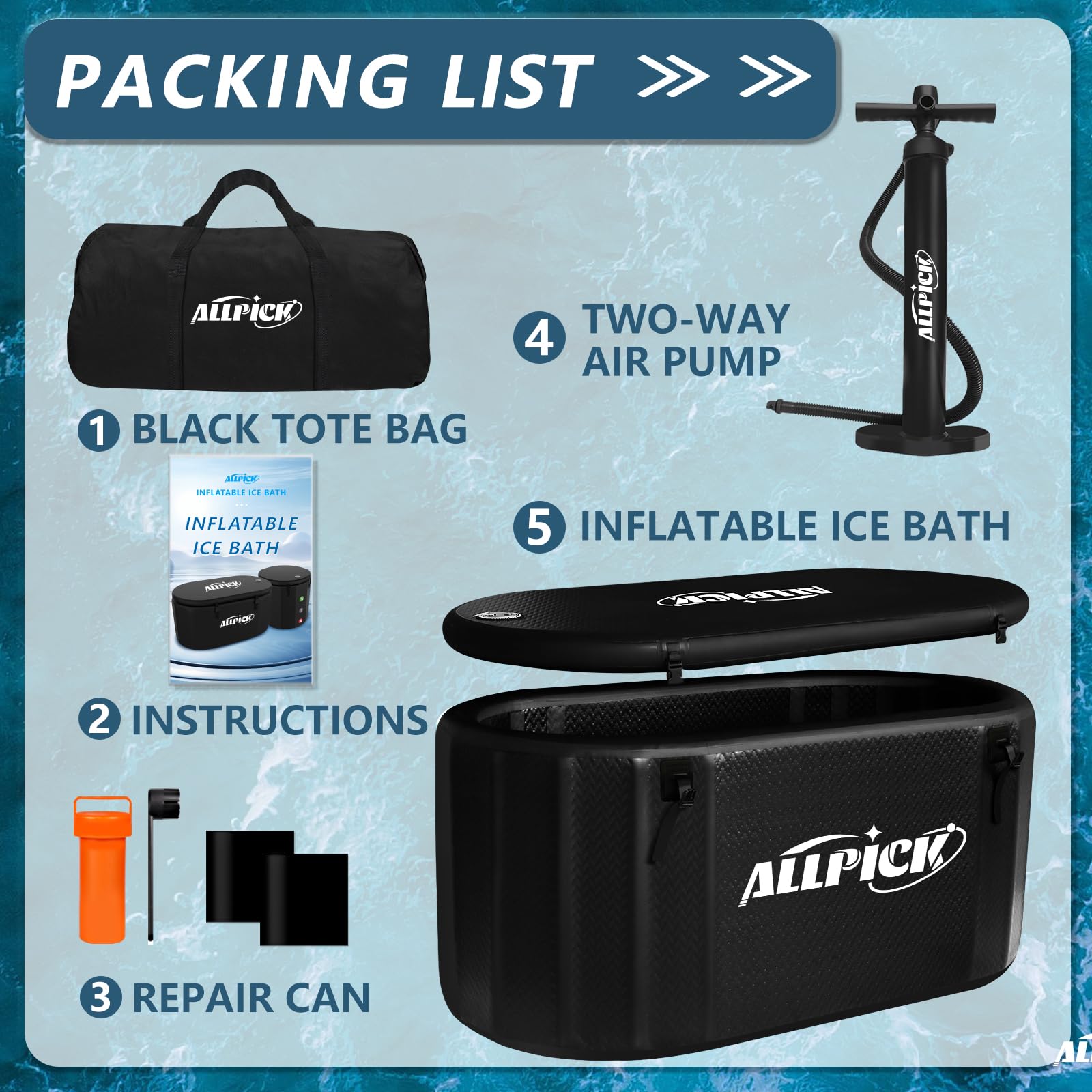 ALLPICK Cubo de Baño de Hielo Con Cubierta - XL Plegable (150 cm) Para Atletas, Compatible Con Enfriador de Agua, Barril Para Crioterapia, Interior y Exterior, 370