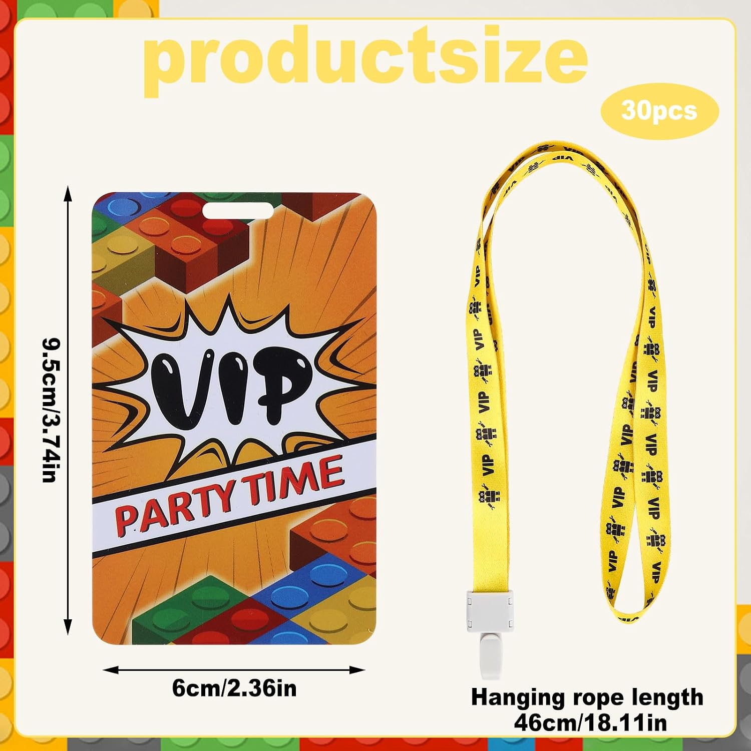 30 Sets Building Blocks Pass Cards with Badge lanyards, VIP Passes with Lanyard for Building Blocks Birthday Party Supplies, Backstage Access, Building Blocks Party Decorations Career Day Party image 5