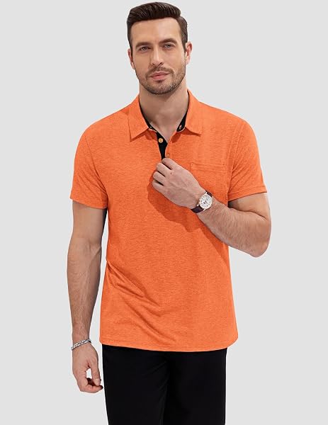 TARAINYA Polo Homme Coton Manches Courtes avec Poche Confortable Doux Tee-Shirt Été - 2