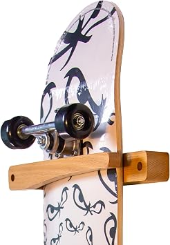 Tapeera 1-Pack Vertical Wooden Skateboard Wall Mount - Display Rack & Storage Hanger for Standard Decks Premium Wood Home Decor