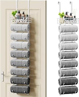 SWTYMIKI Hanging Towel Racks for Bathroom - 9 Tier Over the Door & Wall Mounted Bath Rolled Towel Storage Organizer Holder for Small Bathroom, RV, Camper, White (Patented)