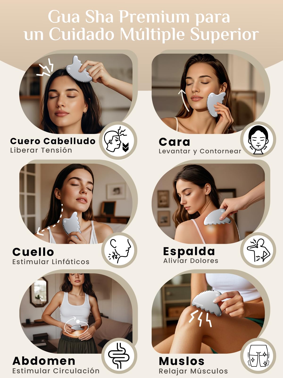 Rena Chris Gua Sha Metal Facial Masajeador,Piedra GuaSha Facial de Acero Inoxidable para Esculpir la Línea de la Mandíbula,Eliminar las Bolsas de los Ojos, Regalos para el Cuidado de la Piel(Plateado)
