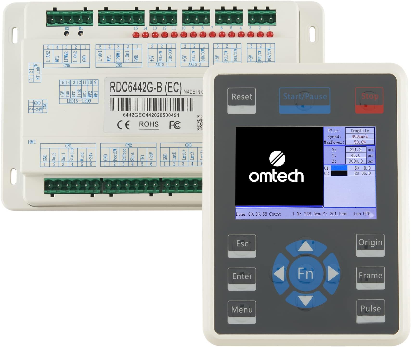 OMTech RDC6442G Ruida Control Panel Kit, Laser Engraver Replacement Control Panel Set for CO2 Engraving and Cutting Machines, Upgrade and Replacement DSP Controller with Mainboard, Panel, Cables, More