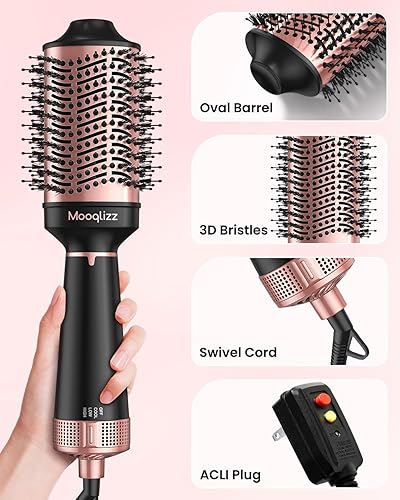 Miniatura 6 de Mooqlizz Cepillo secador de pelo, cepillo secador de pelo en uno, cepillo de aire caliente voluminizador redondo, cepillo de secado rápido 4 en 1,