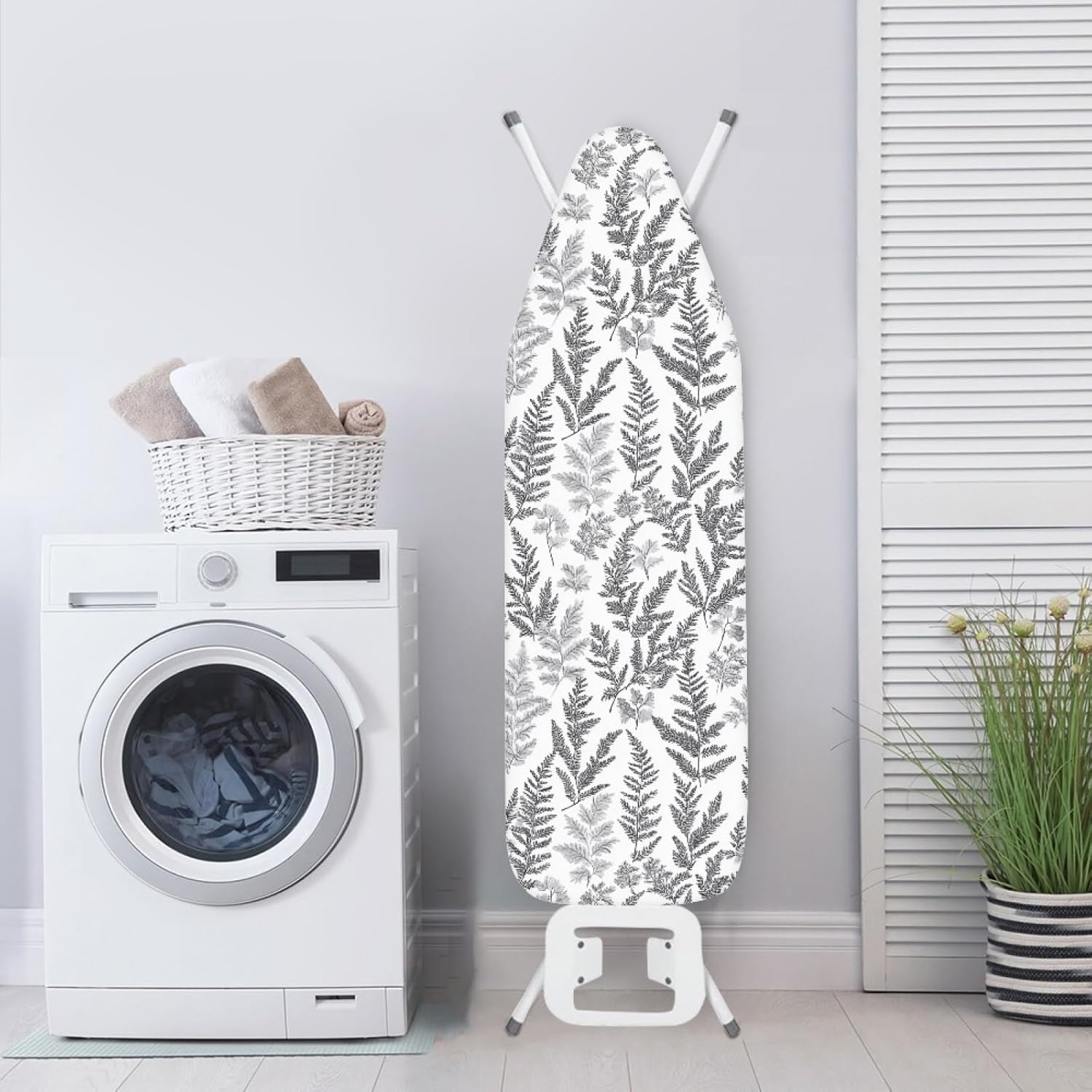 Iron Board Cover with Padding Standard Size Fern Leaf Dark Gray Padded Ironing Board Covers 15x54 Heat Reflective Extra Thick Wide Non Stick Scorch and Stain Resistant Heatproof
