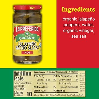 La Preferida Organic Hot Jalapeno Nacho Slices (Spicy Pickled Peppers with Carrots) USDA Certified, No Added Sugar. Great on Nachos, Tacos & Bowls, 11.5oz. (Pack of 12)