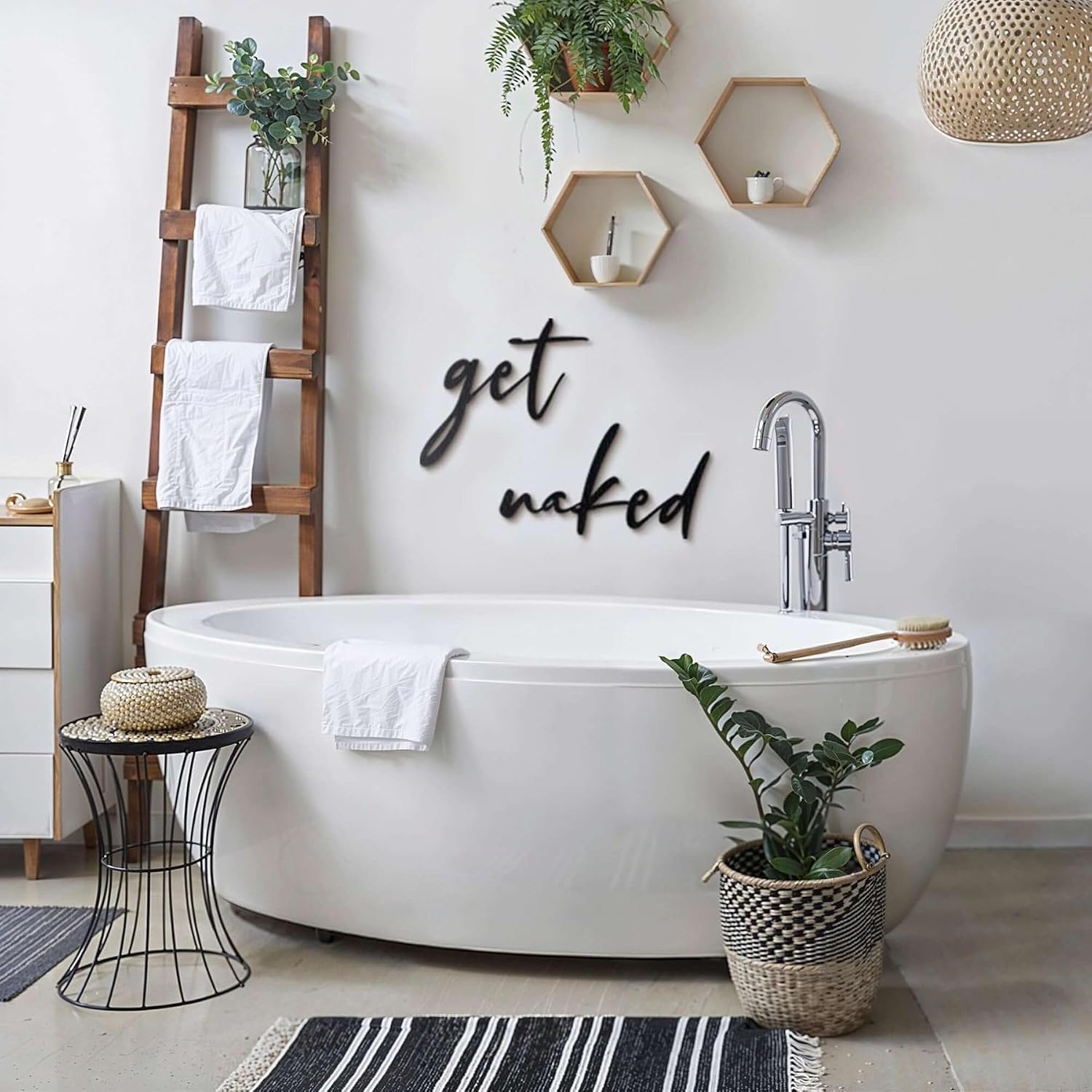 Metal Wall Art for Bathroom | Get Naked Quote Sign | Black Decor for Home, Bathroom, Bedroom, Spa & Guest Restroom