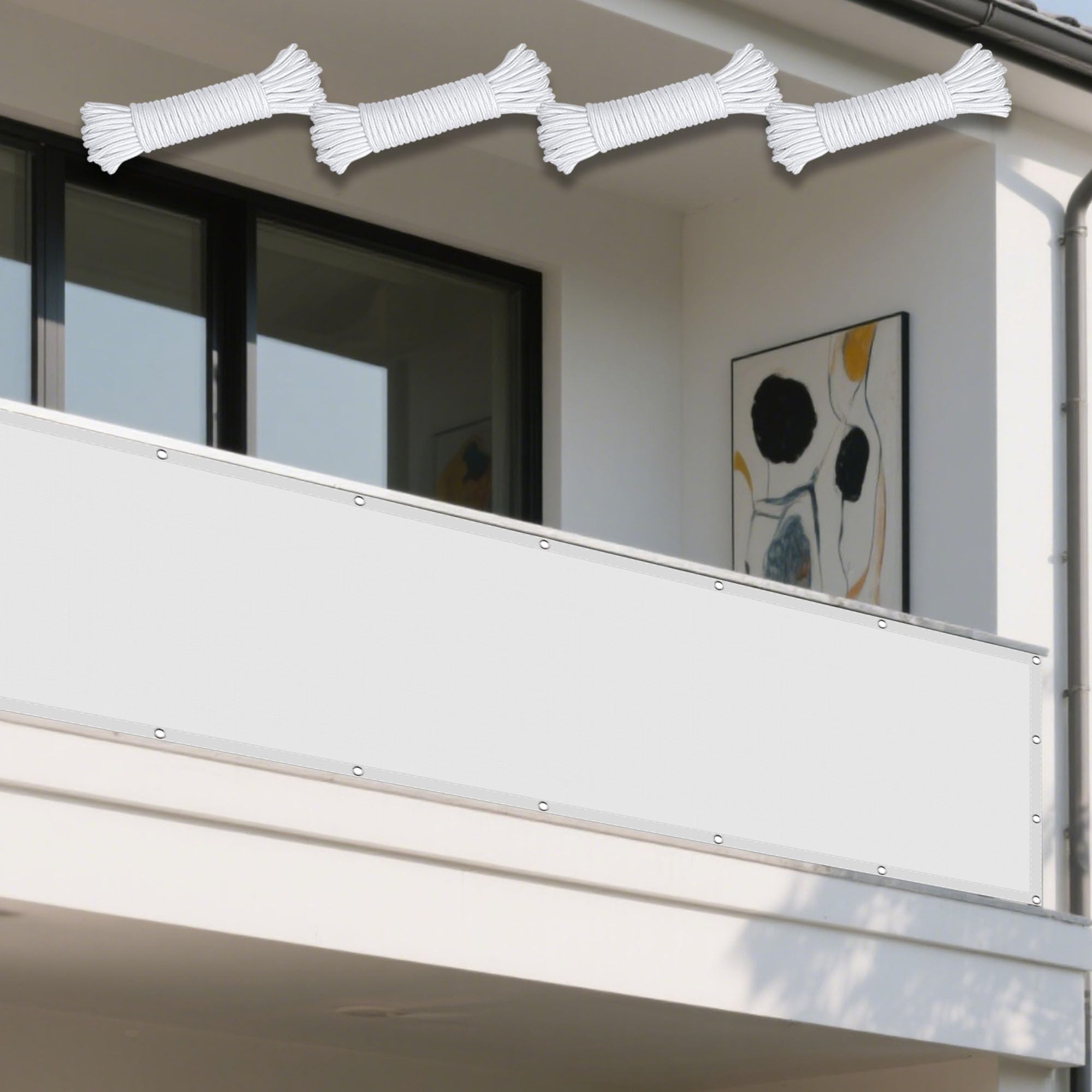 Voile d'ombrage pour camping et balcon rideau de protection blanc 420x440