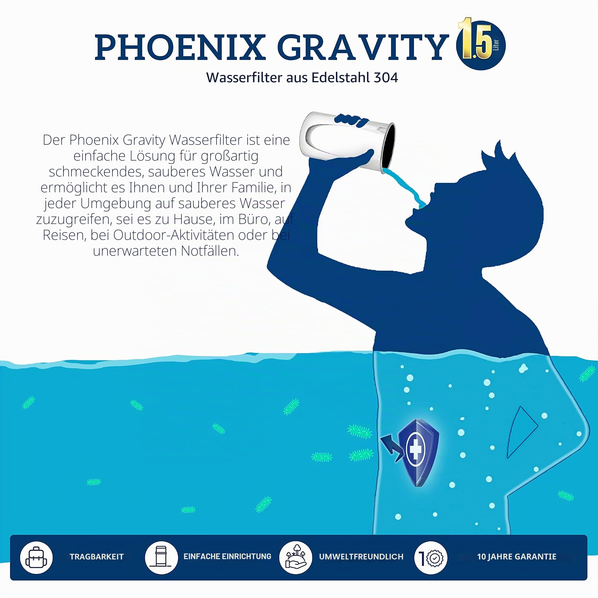 Phoenix Gravity 1 Liter tragbarer Wasserfilter