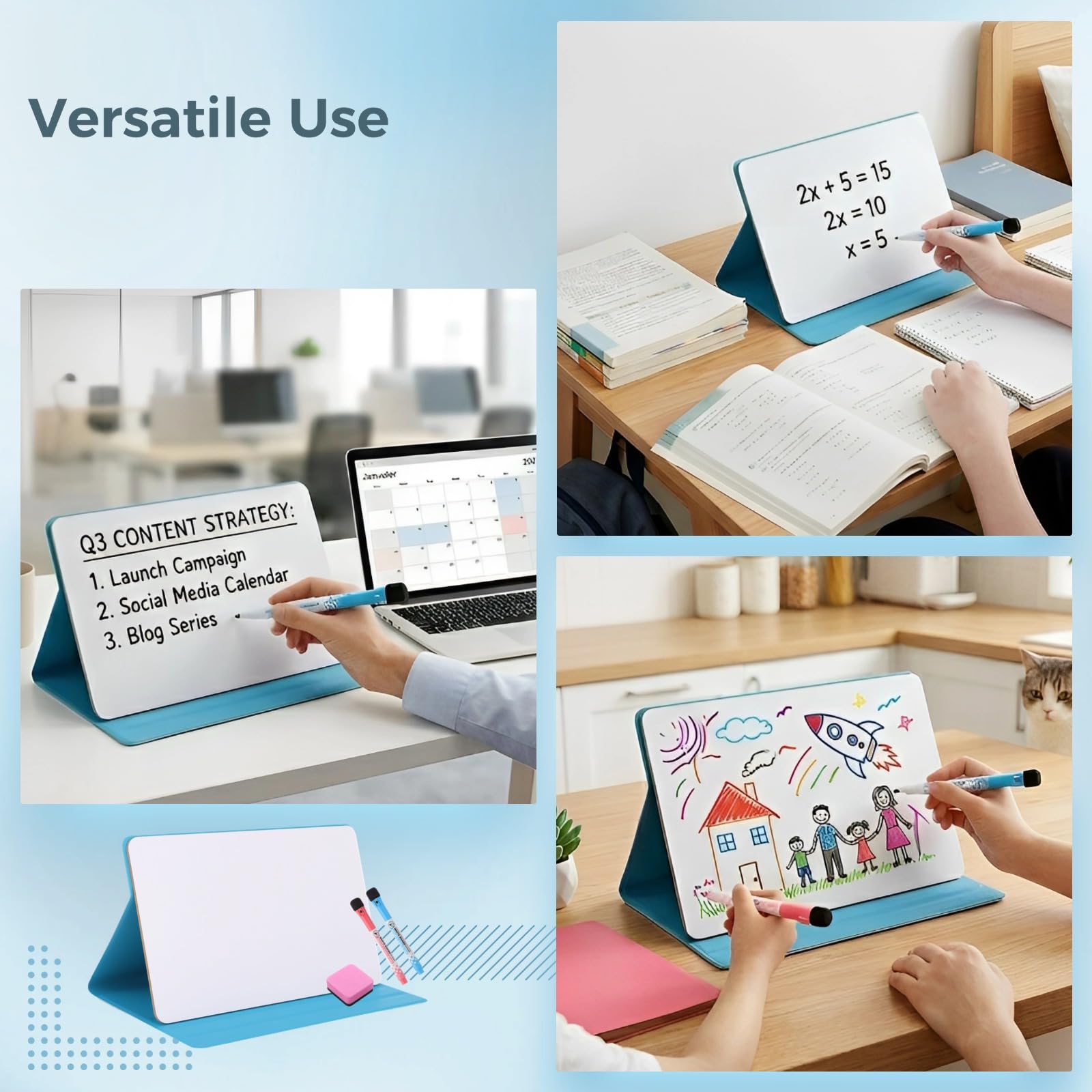 2 Stk. A5 Whiteboards für den Schreibtisch mit Markern und Radierern, 33,97 x 24,08 cm kleines trocken abwischbares Board, faltbares PVC, für Lernen, Meeting, Entwurf, Notizen, Skizzen