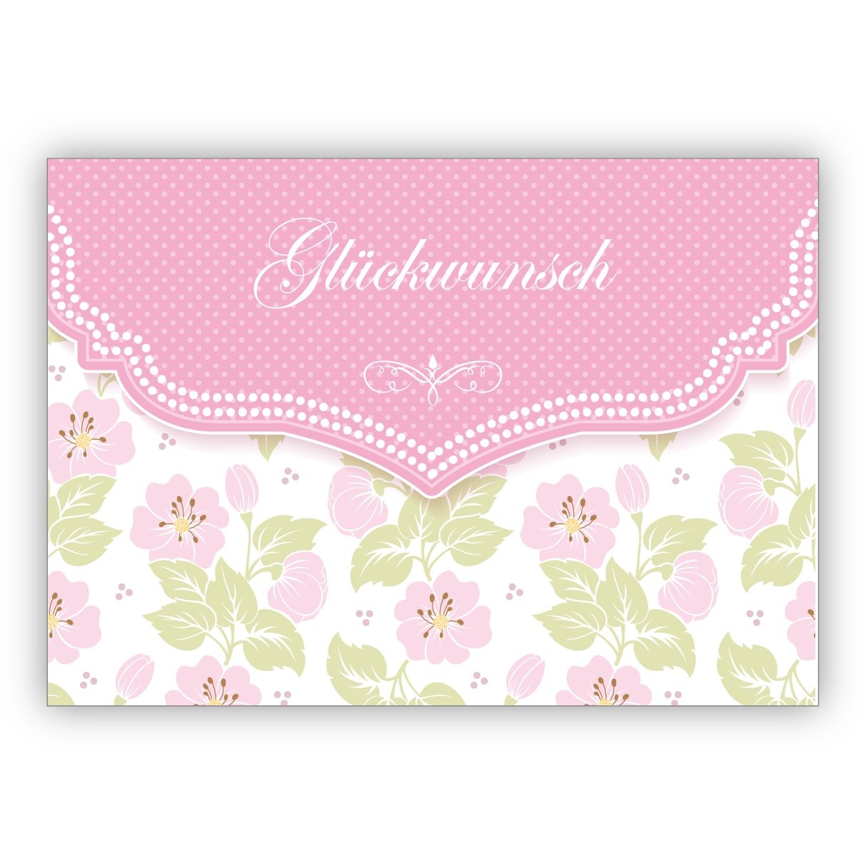 Im 16er Set privat & gewerblich: Schöne Glückwunschkarte mit zartem Blüten Muster in rosa zur Hochzeit, Taufe, Geburt, Examen etc: Glückwunsch • schöne Klappkarte mit Umschlag als Grußkarte