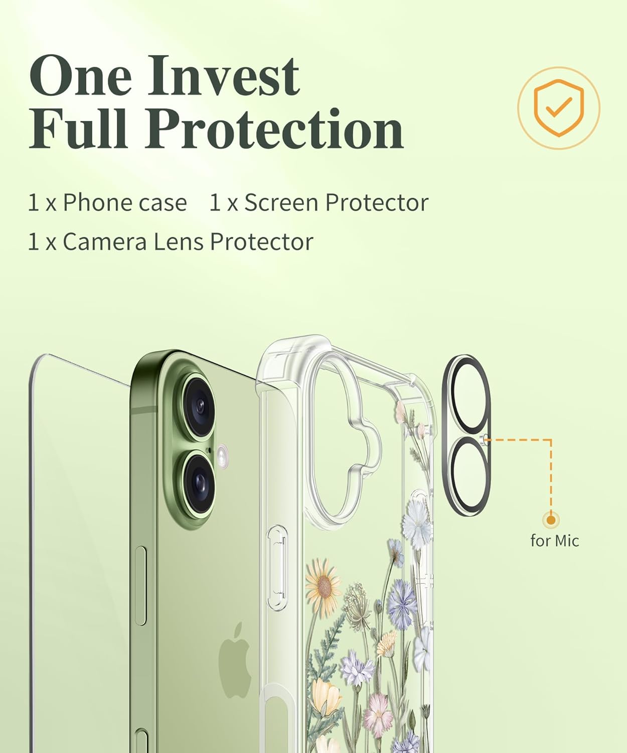 GVIEWIN for iPhone 17 Case, with Screen Protector+Camera Lens Protector, [NonYellowing] Clear Floral Slim Shockproof Protective Hard PC Back Women Phone Case for iPhone 17 6.3", Vibrant Spring - Image 8