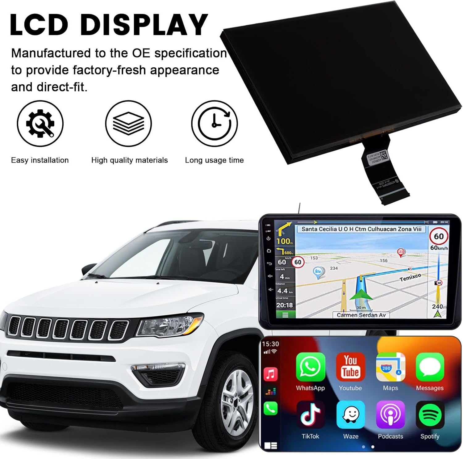 7" Uconnect Touch Screen Display Compatible with 2017 2018 2019 2020 Jeep Compass # TDO-WXGA0700K00057-V1 TDO-WXGA0700K00033-V2(No 8.4'')